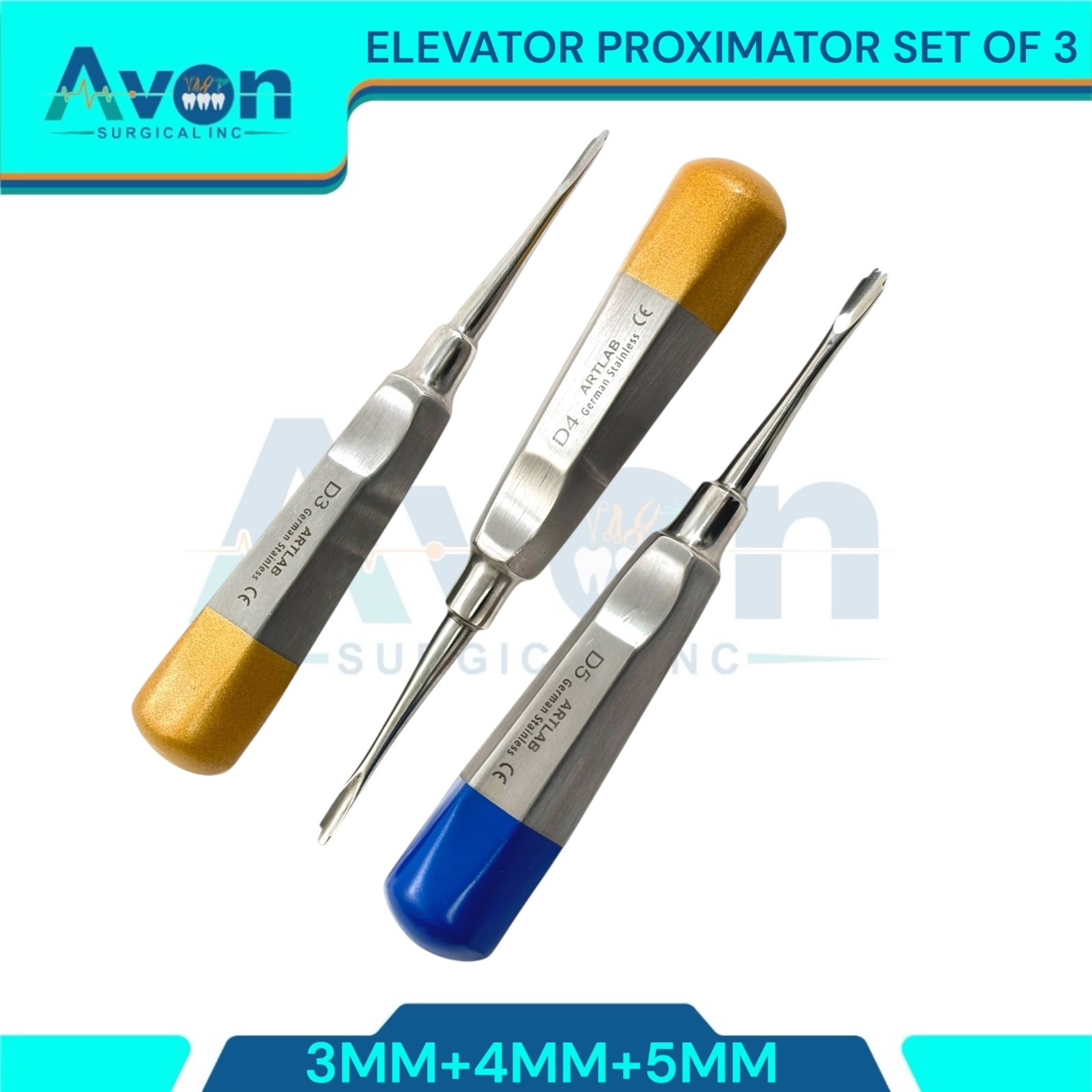 GERMAN 3 LUXATING PERIOTOMES DENTAL ATRAUMATIC EXTRACTING ELEVATORS 3MM 4MM 5MM