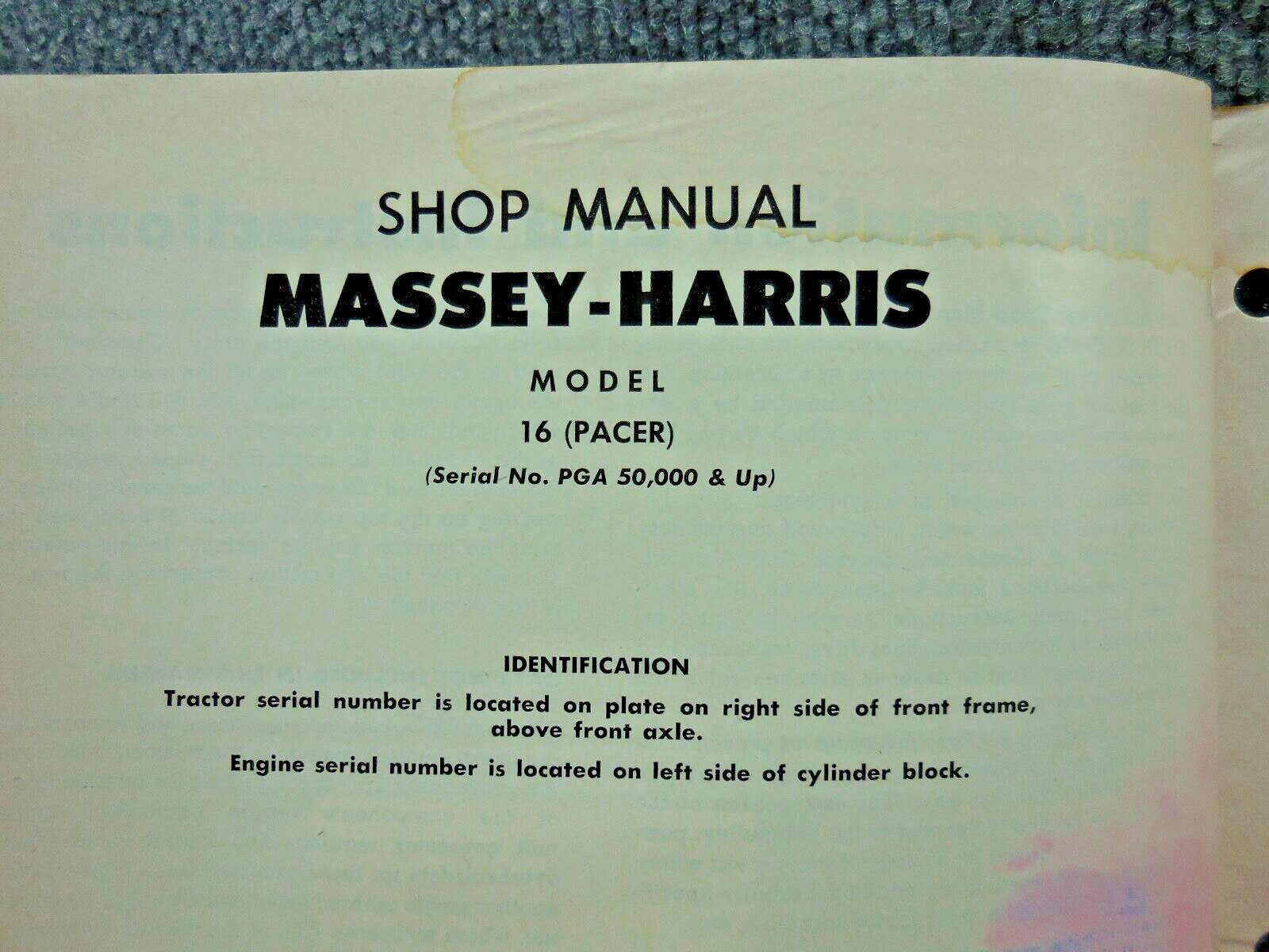 I&T Massey Harris 16 Pacer Tractor Shop Service Manual MH-6