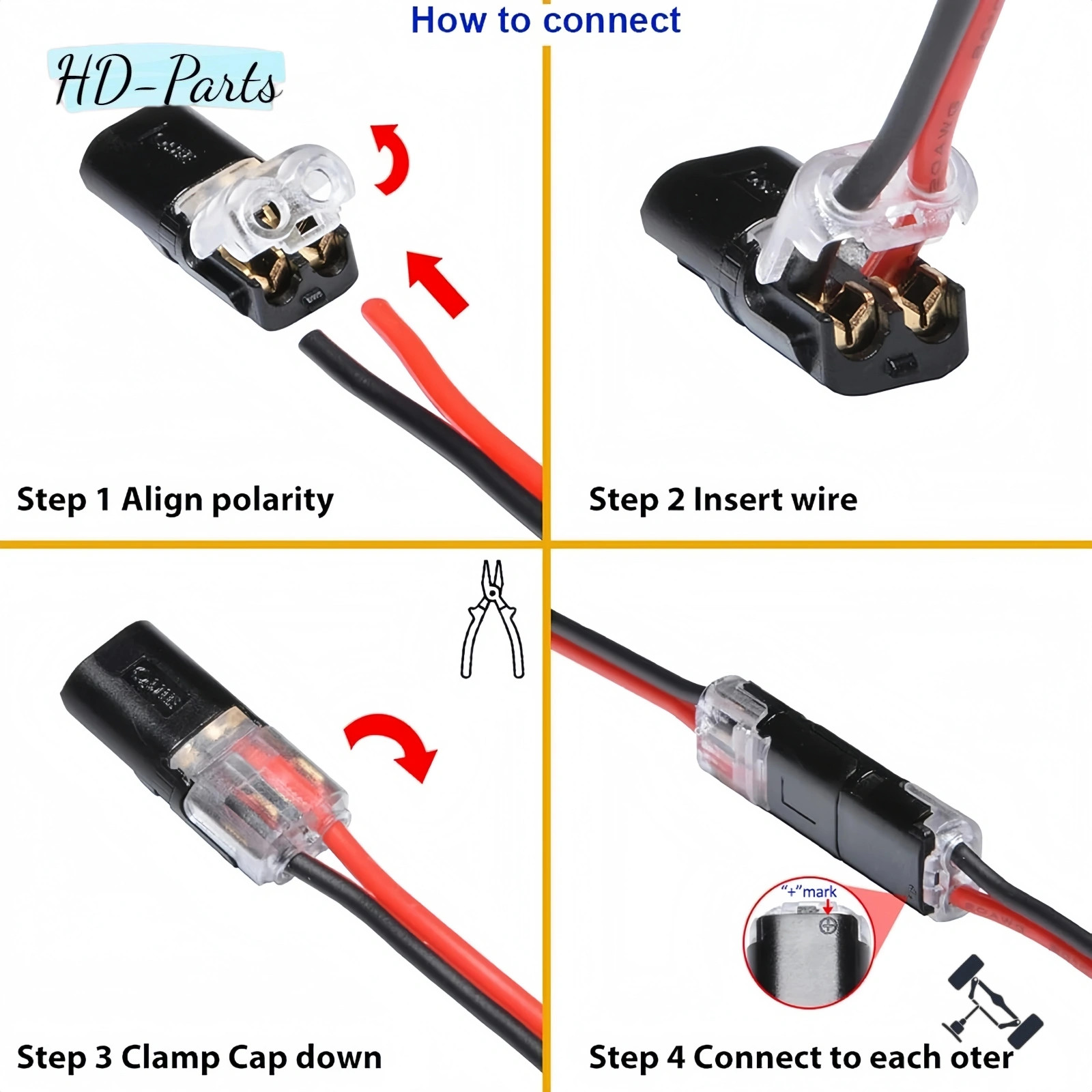 50Pcs 2-Pin Wire Cable Snap Connectors 22-18 AWG For LED Strip Speaker Wiring