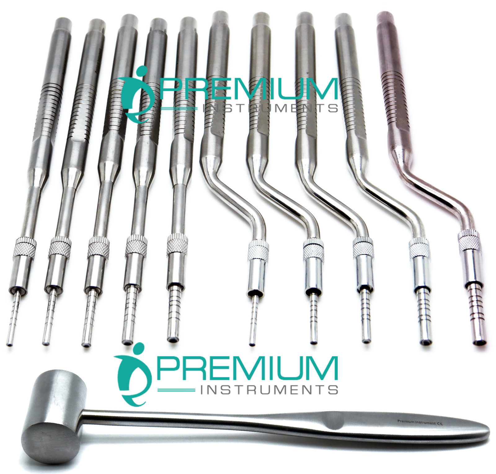 Dental Osteotomes Straight and Curved Tip Mead Mallet Spreading Tools Set