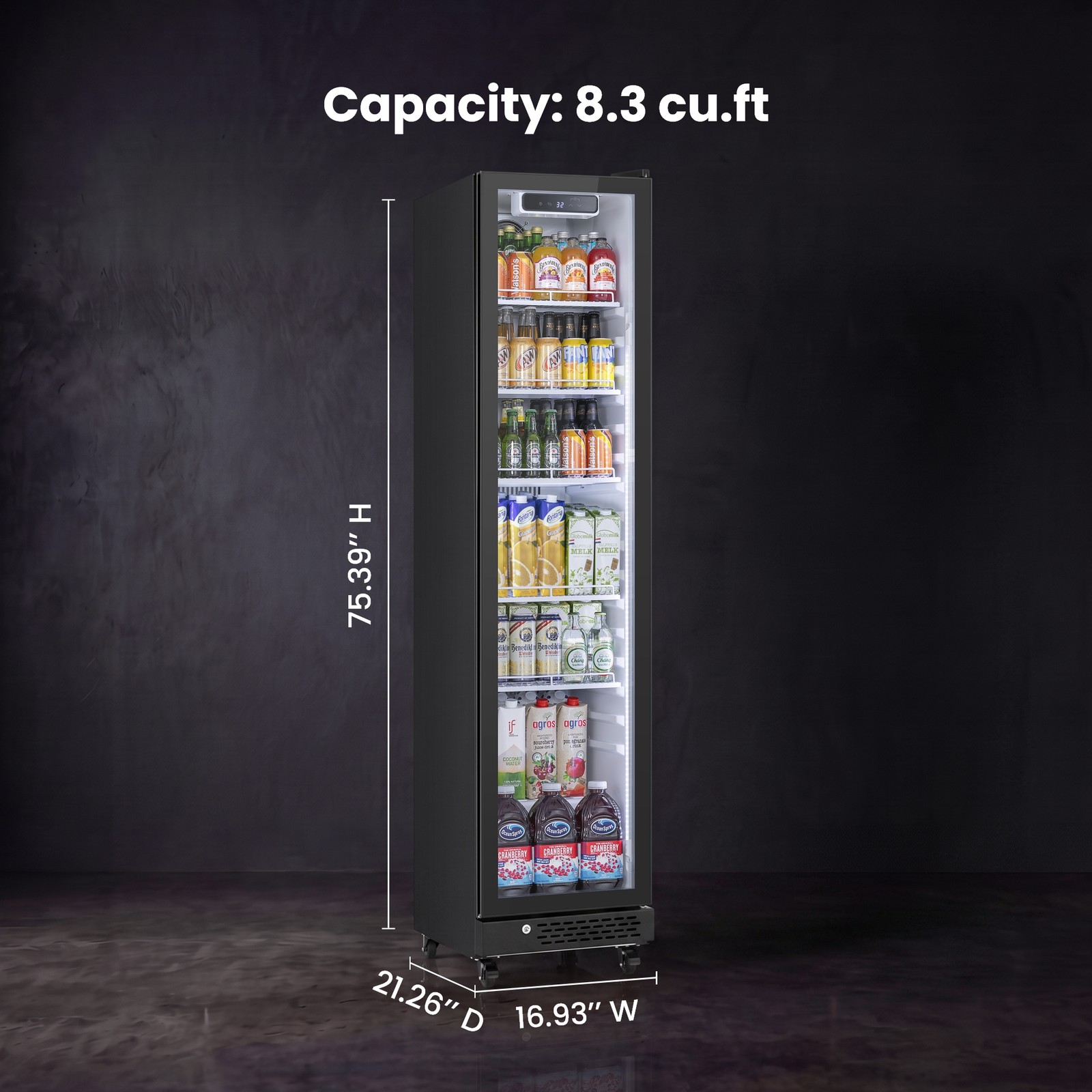 Yeego 8.3 Cu.ft Commercial Fridge Glass Door Merchandiser Refrigerator Black