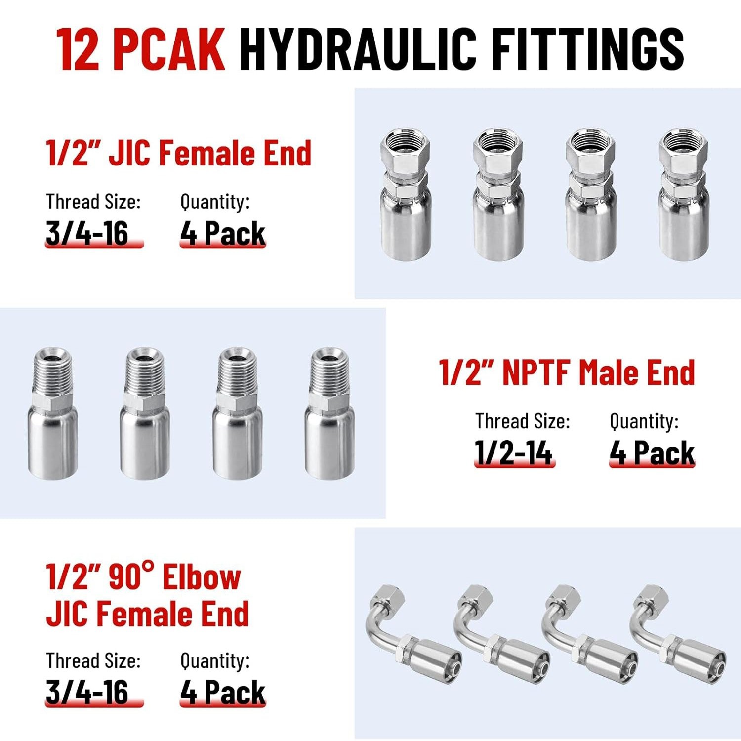 1/2″ 25′ HYDRAULIC HOSE TWO WIRE HOSE FLEXIBLE 40MPa / 5800 PSI WITH 12 FITTINGS