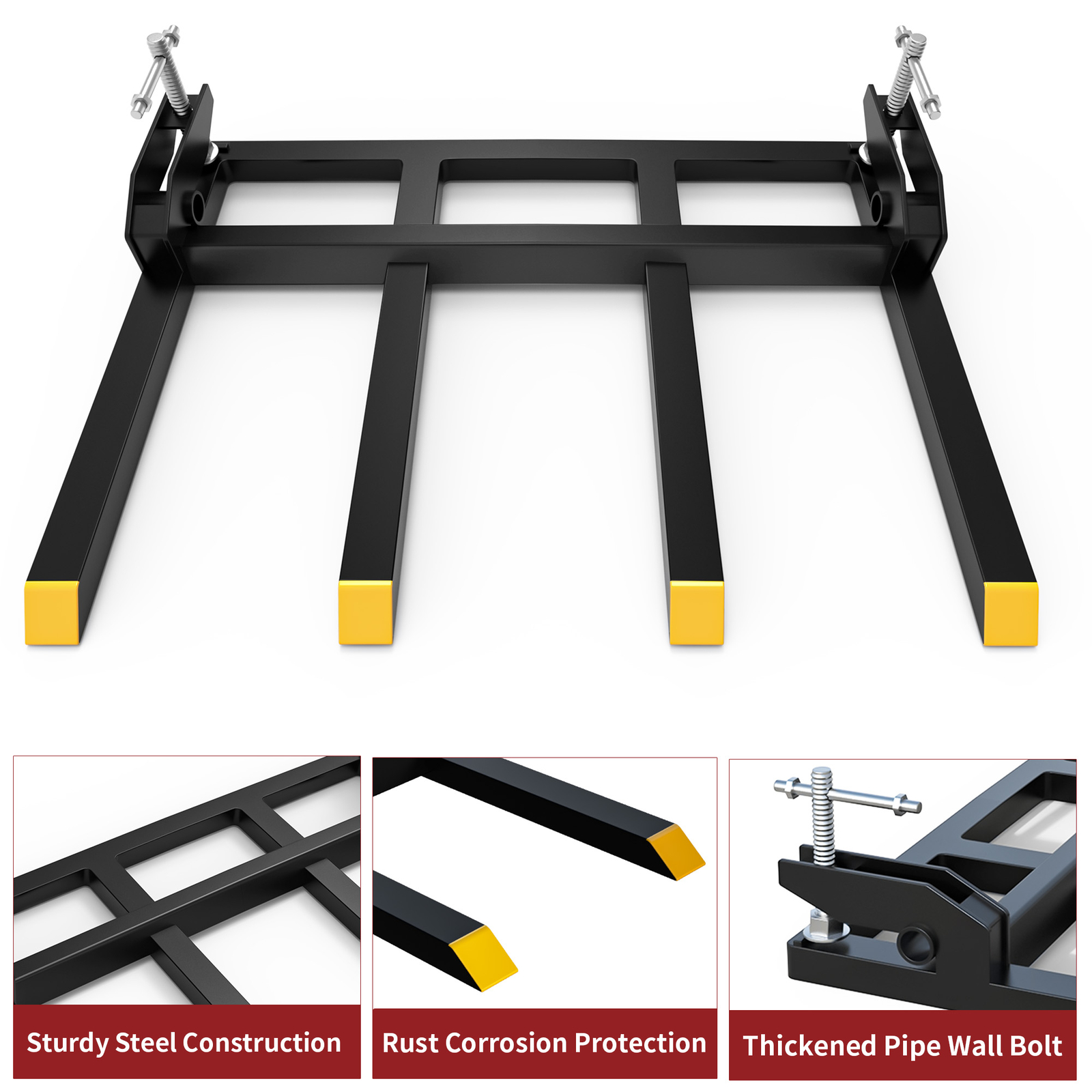 42″ Clamp on Heavy Debris Fork for Tractor Skid Steer Buckets Universal 2500lbs