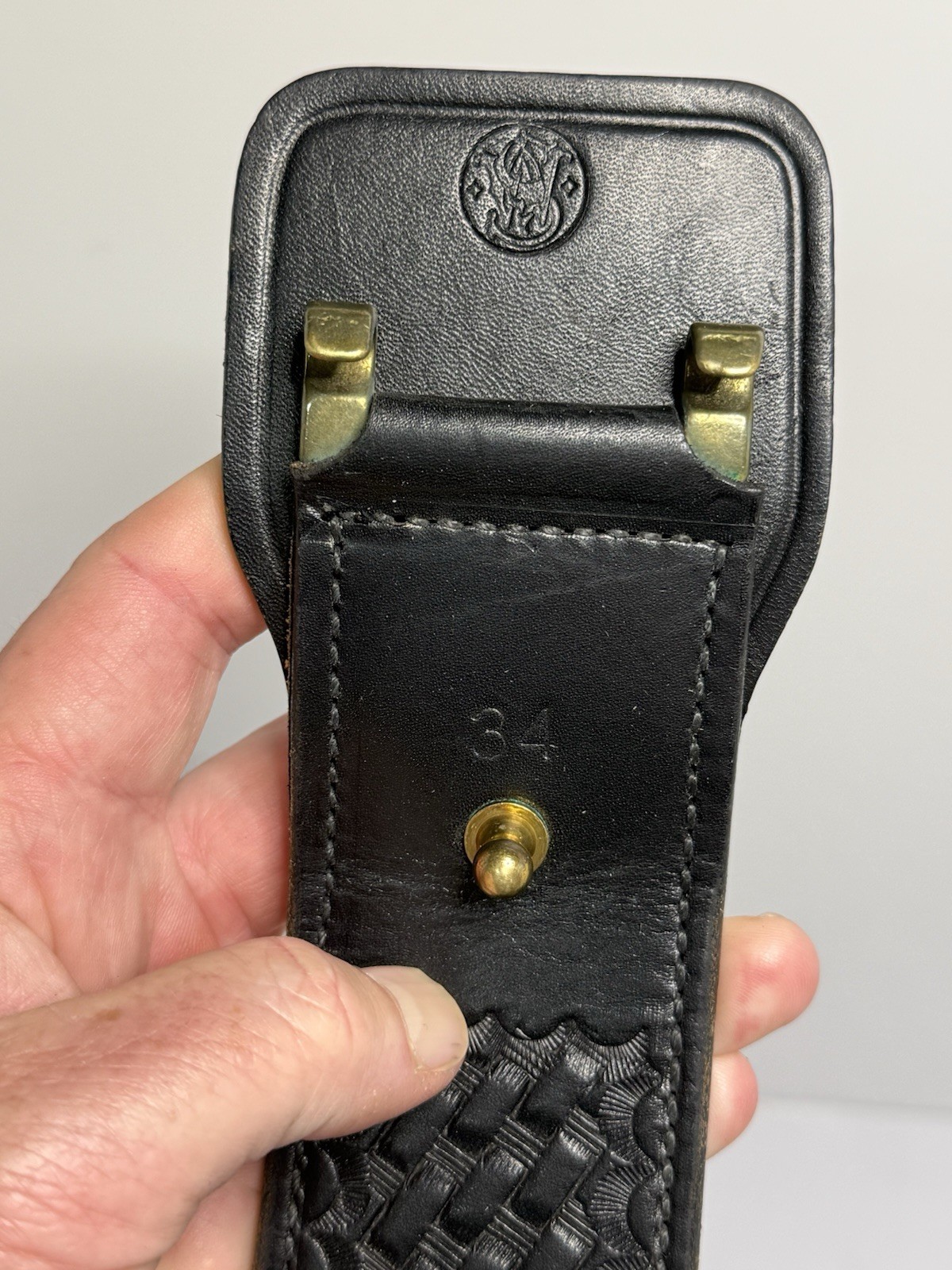 Vintage Smith & Wesson Black Leather Basketweave Duty Belt Size 34 / 42″ Inches