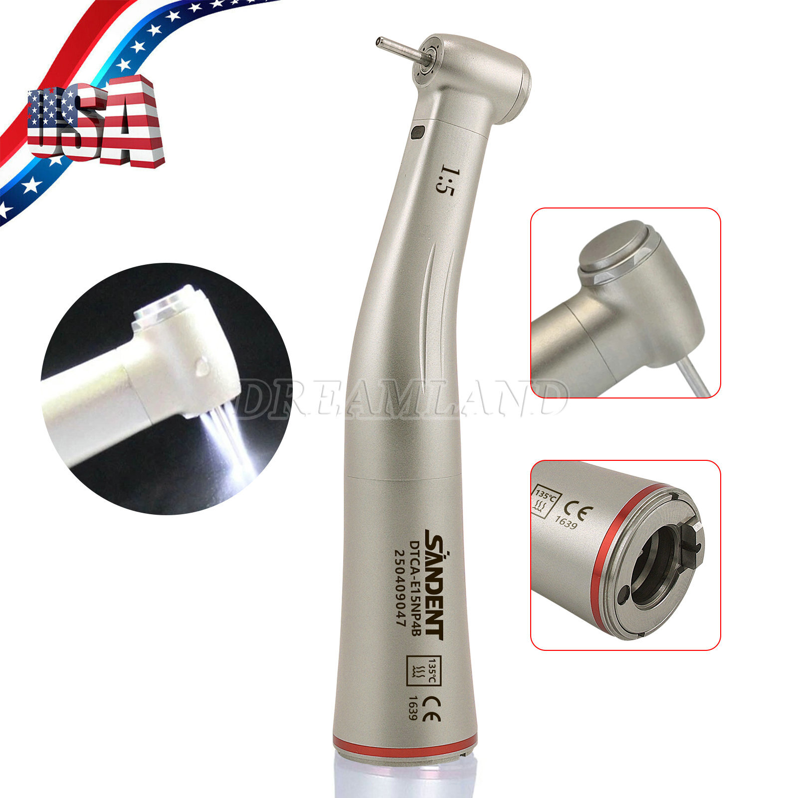 3pcs SANDENT Dental 1:5 LED Contra Angle Handpiece High Speed for Electric Motor