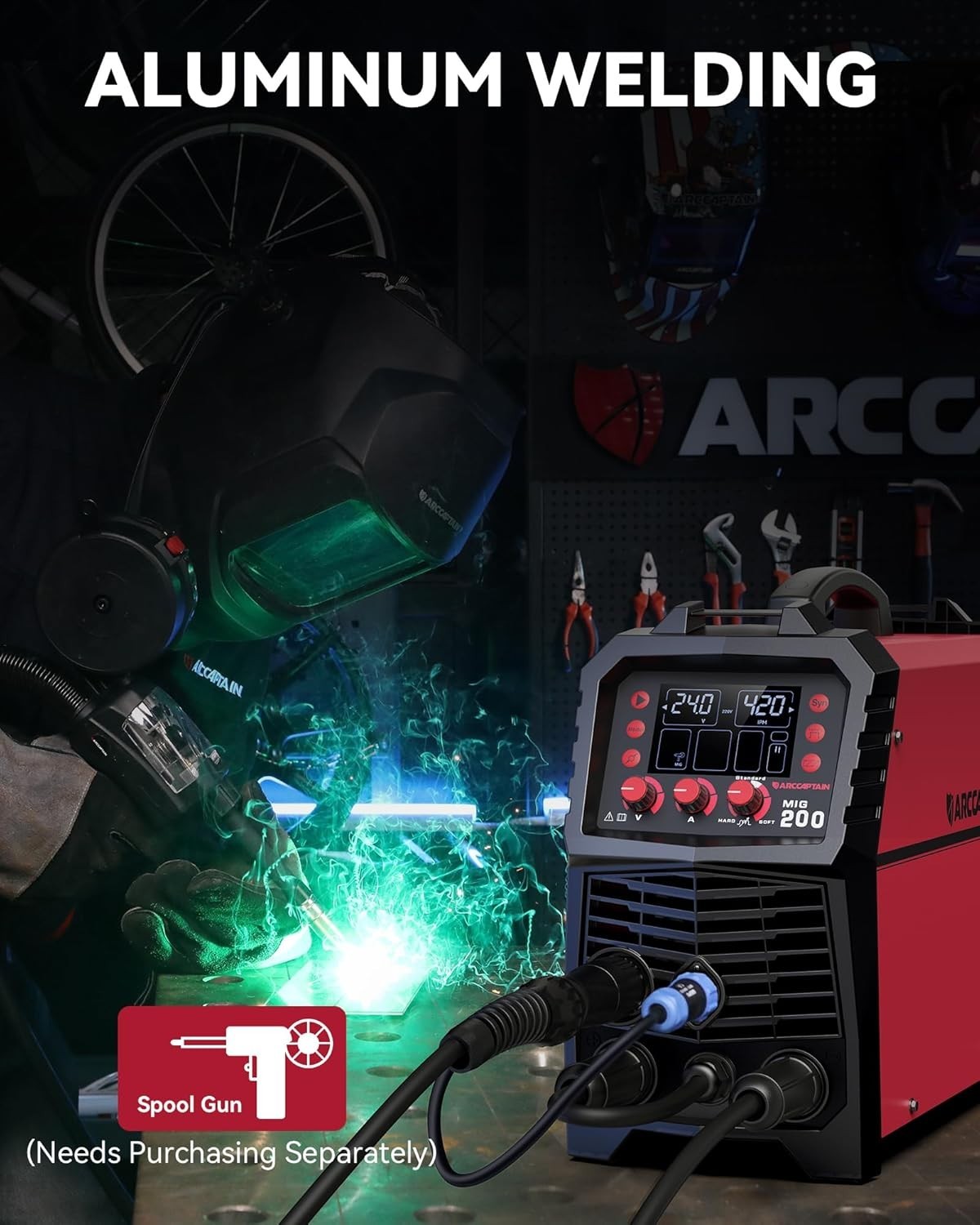 ARCCAPTAIN MIG Welder 200Amp 6 in 1 Gas MIG/Gasless Flux Core MIG/Stick/Lift TIG