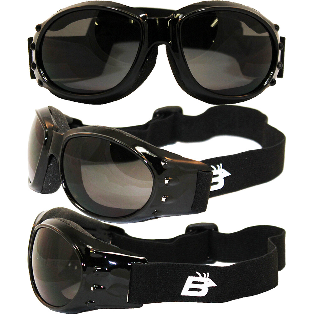 Birdz Eagle Red Baron style Motorcycle Padded Riding Goggles Clear & Smoke