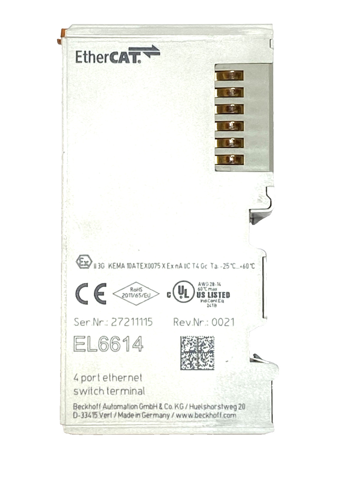 Beckhoff EL6614 EtherCAT 4-Port Ethernet Switch Communication Interface Terminal