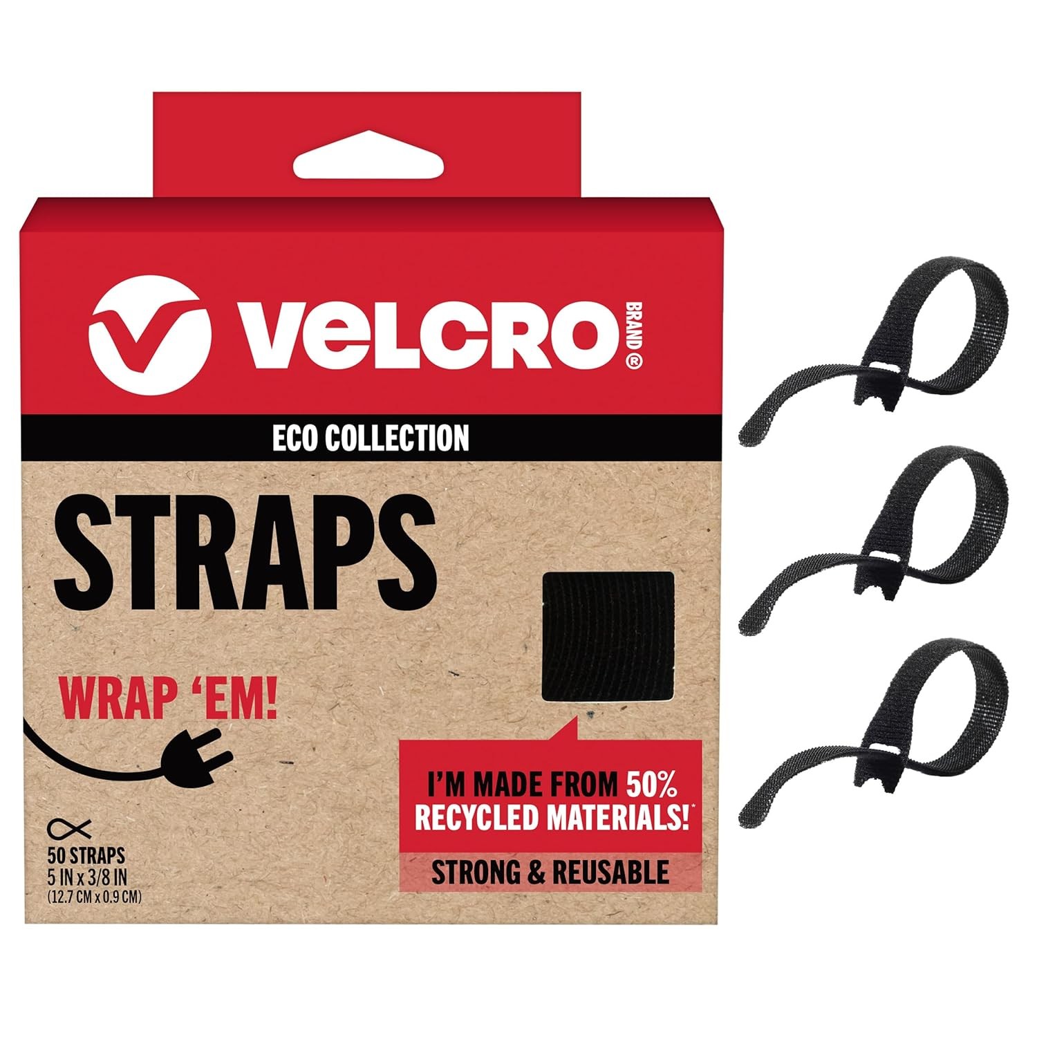 VELCRO Brand ECO Collection | 5 Inch Small Straps for Cords | Reusable Cable Tie