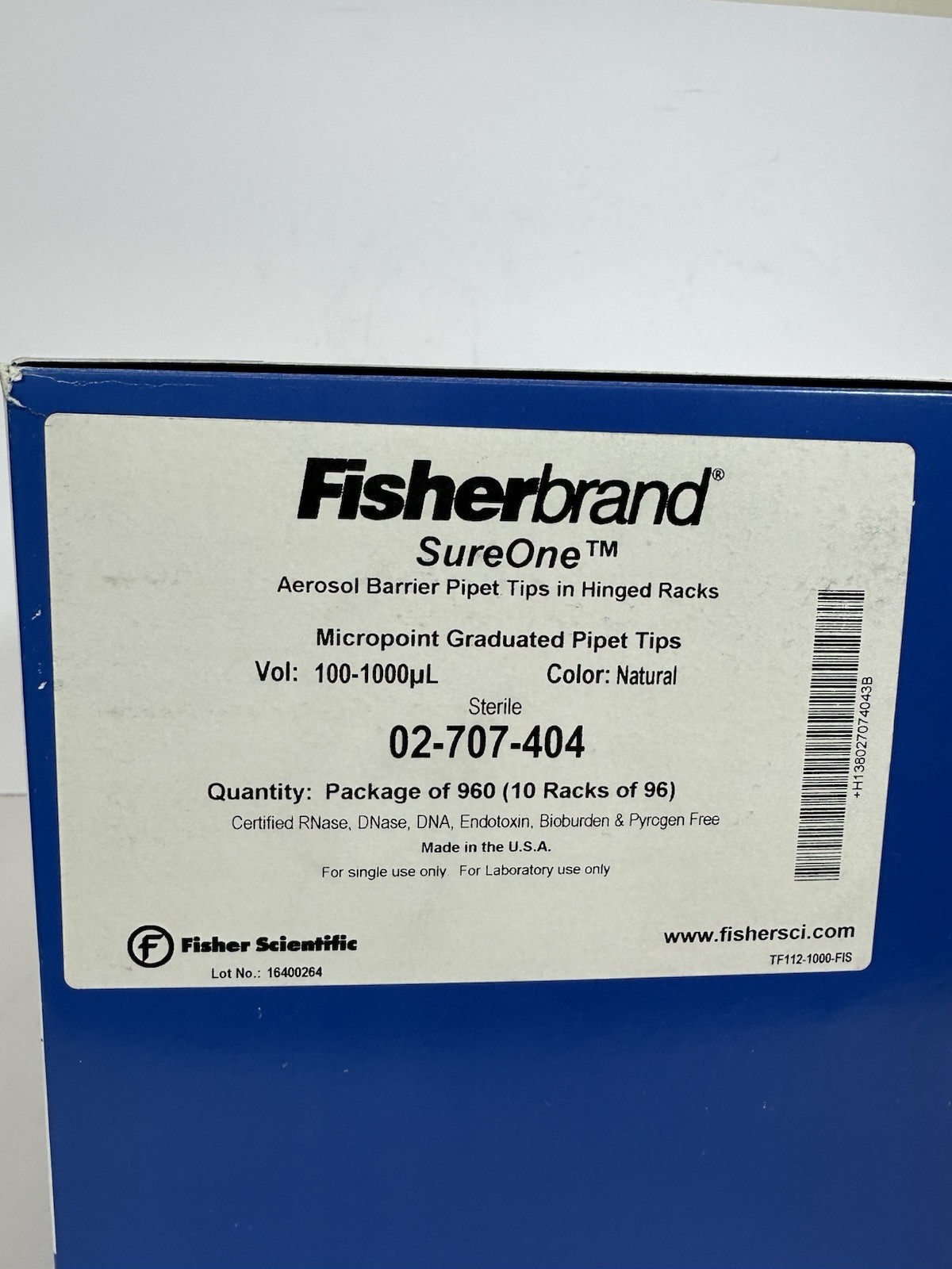 Fisherbrand SureOne Pipet Tips 02-707-407 1mL Max Sterile Qty 768