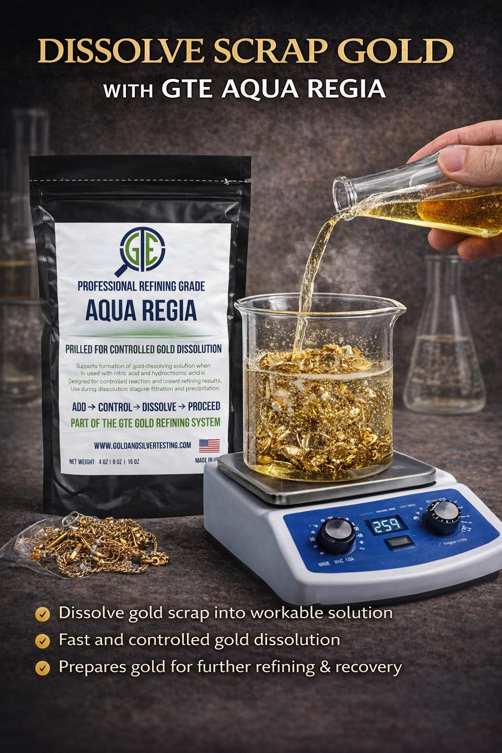 Scrap Gold Recovery Kit Sodium Metabisulfite Urea Aqua Regia Stannous Chloride