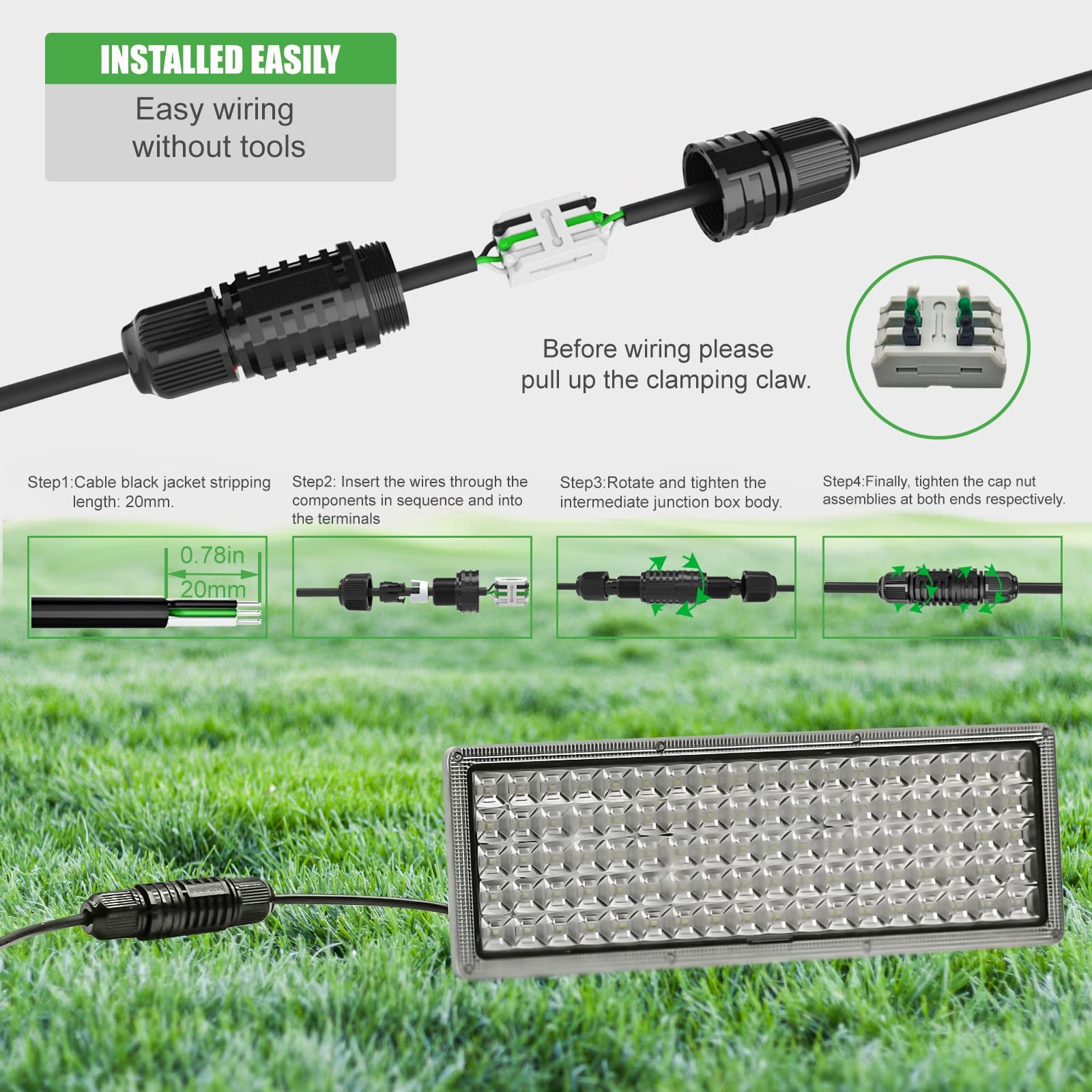 Waterproof 2 Way Cable Junction Box Connector 3 Pin 2210 AWG 32A 5 Pack