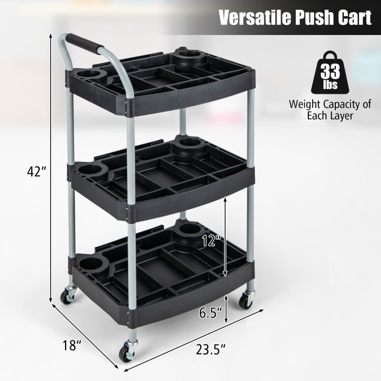 3 Layer Detailing Garage Tool Organizer Utility Cart w/ Multiple Divider 4 Wheel