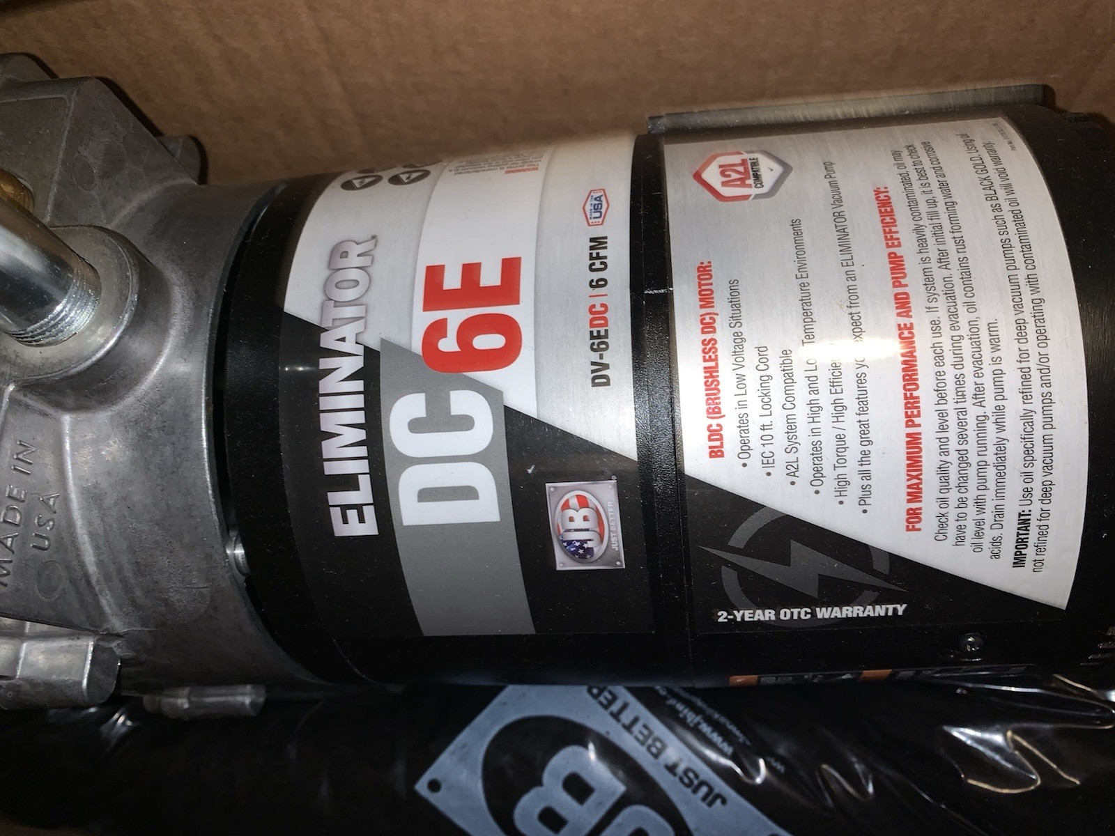 JB Eliminator DC 6E Evacuation Vacuum Pump 6 CFM 15 Microns DV-6EDC