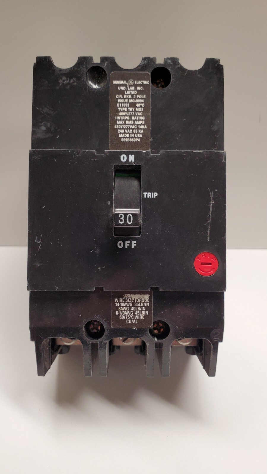 General Electric TEY330 3 Pole 30Amp 480/277 Volt Bolt On Circuit Breaker NEW
