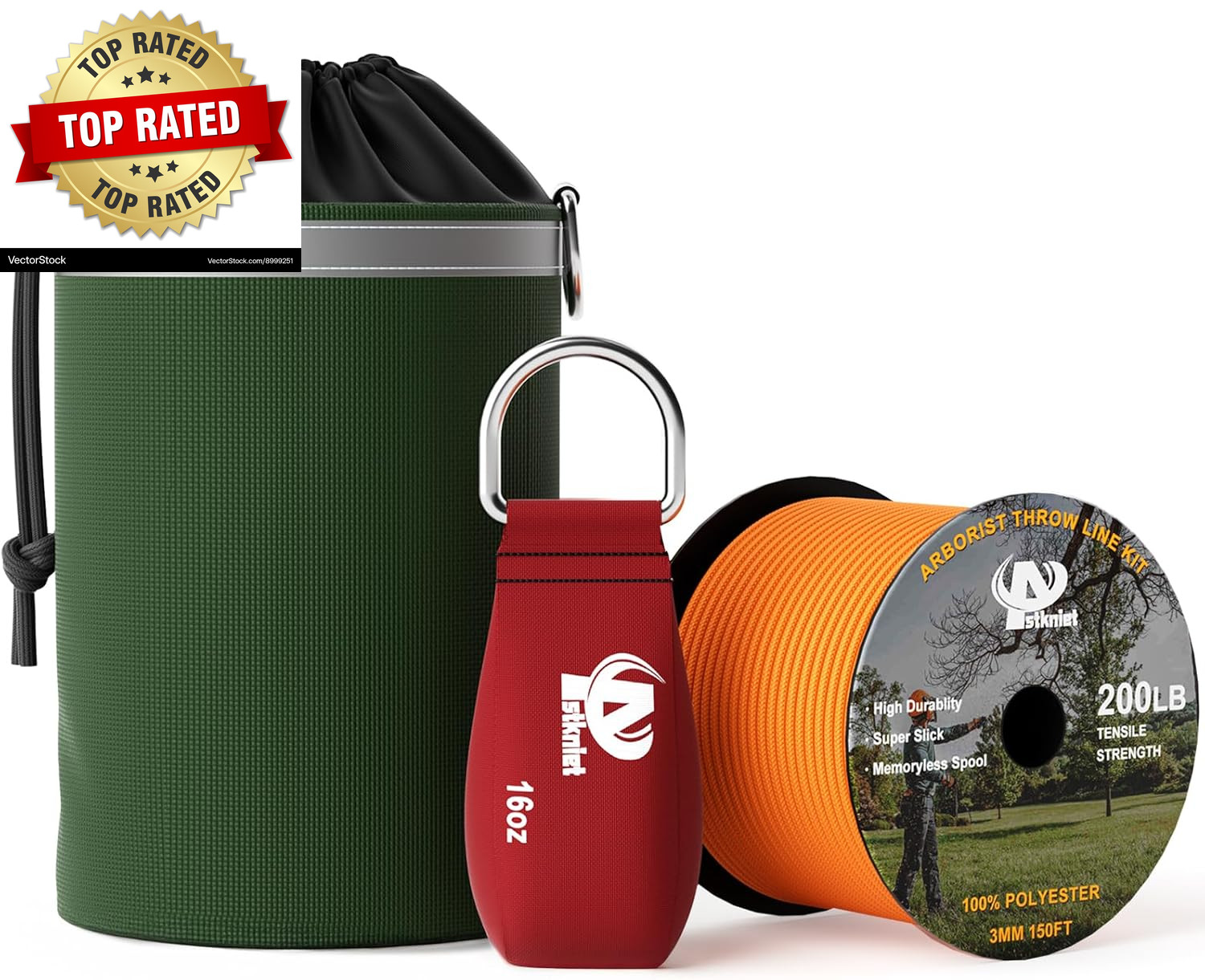 Arborist Throw Line Kit with Slick Rope & 12/14/16Oz Throw Weight & Reflective S