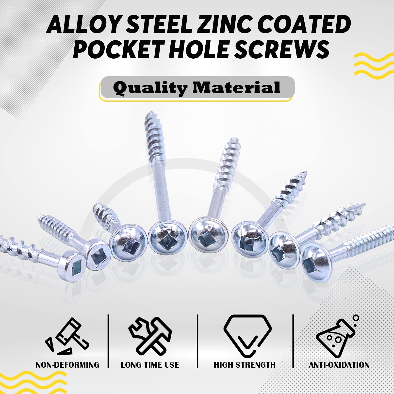 160 PCS #8 Zinc Steel Pocket Hole Screw 1 Inch Coarse Thread Square Drive
