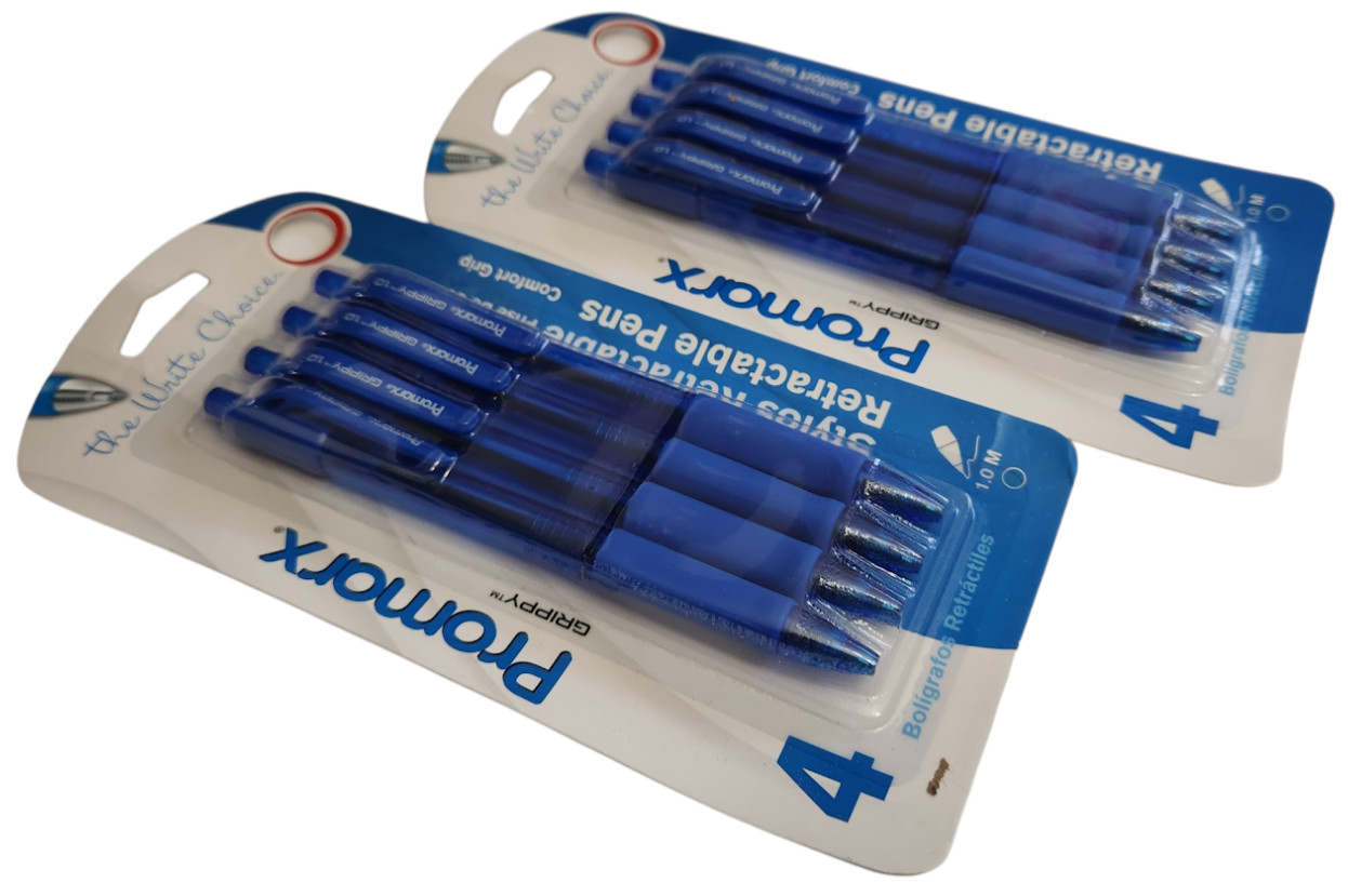 2 PACKS 8 PENS Promarx® Grippy™ COMFORT GRIP RETRACTABLE BALL POINT BLUE INK 1.0