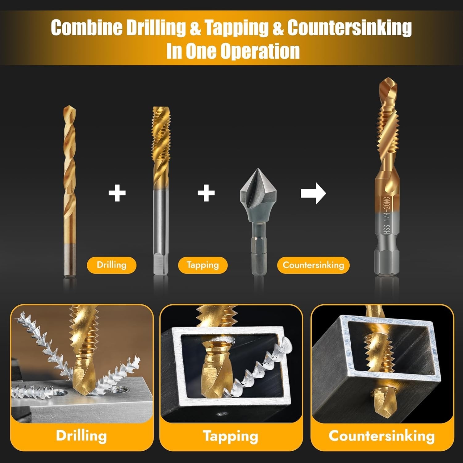 6 Drill Bit & Thread Tap HSS SAE 6-32Nc 8-32Nc 10-32Nc 10-24Nc 12-24Nc 1/4-20Nc.