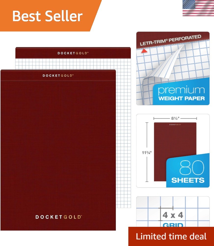 Docket Gold Graph Paper Pad 8.5″x11″ 4×4 Grid & 1/4″ Narrow Ruled 6-Pack