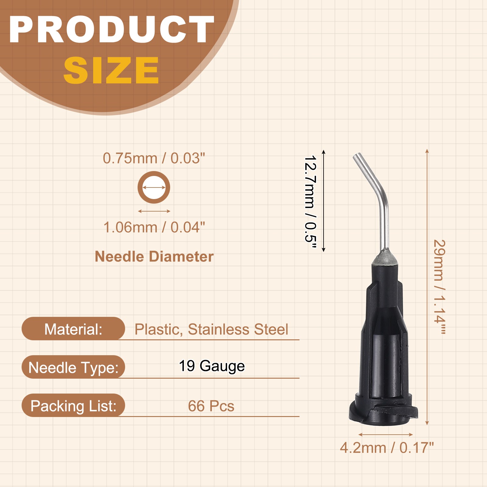 66Pcs 0.5Inch 19Ga 45° Angled Dispensing Needles, Black