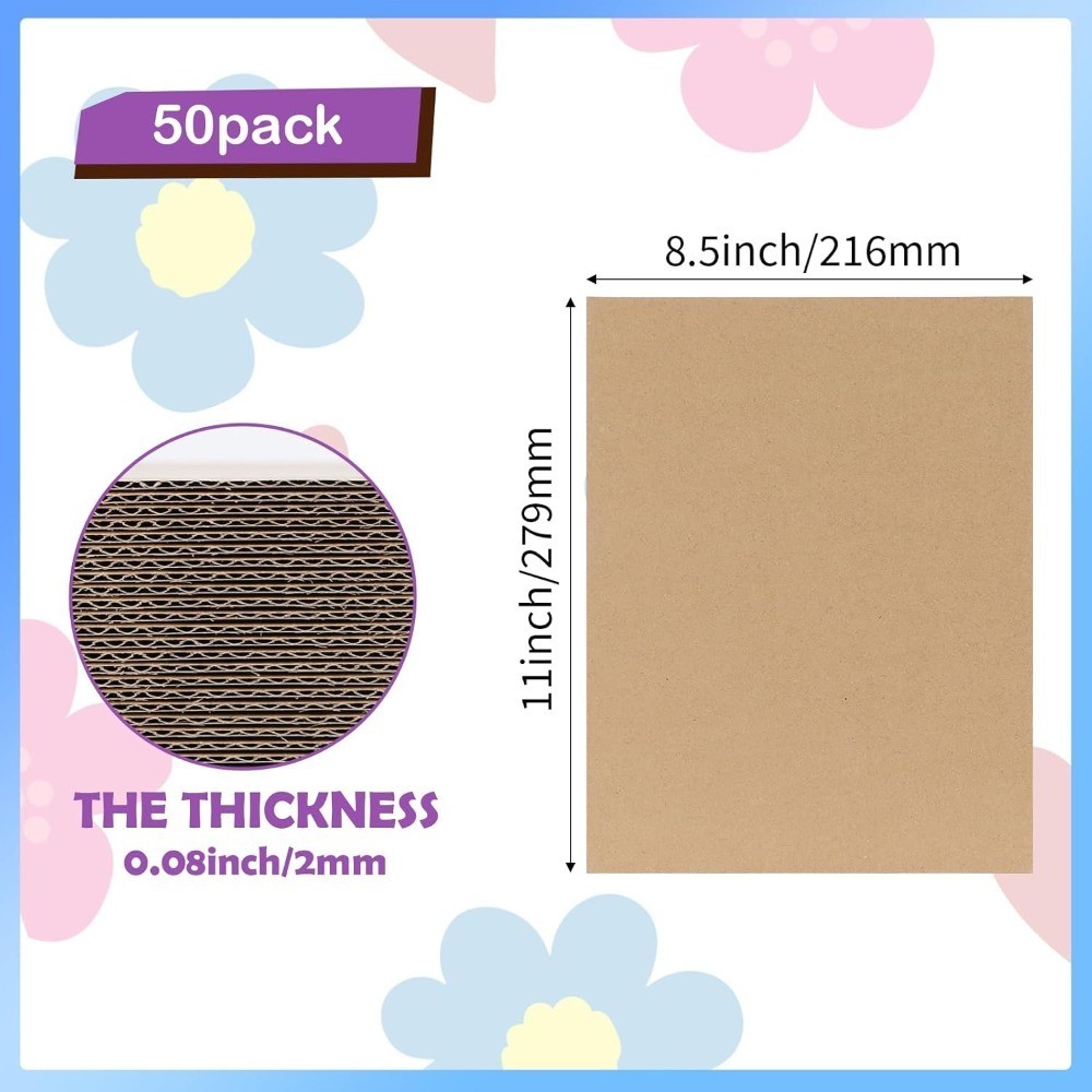 50 Pack 8.5×11 Corrugated Cardboard Sheets, Flat Cardboard Inserts for