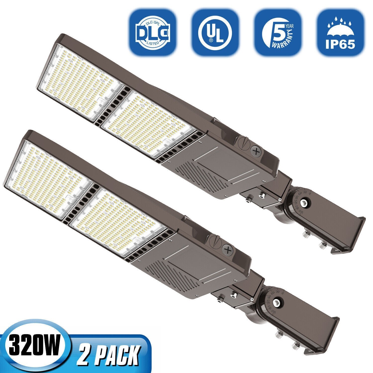 2Pack 320W LED Parking Lot Pole Light Commercial Shoebox Street Light Photocell