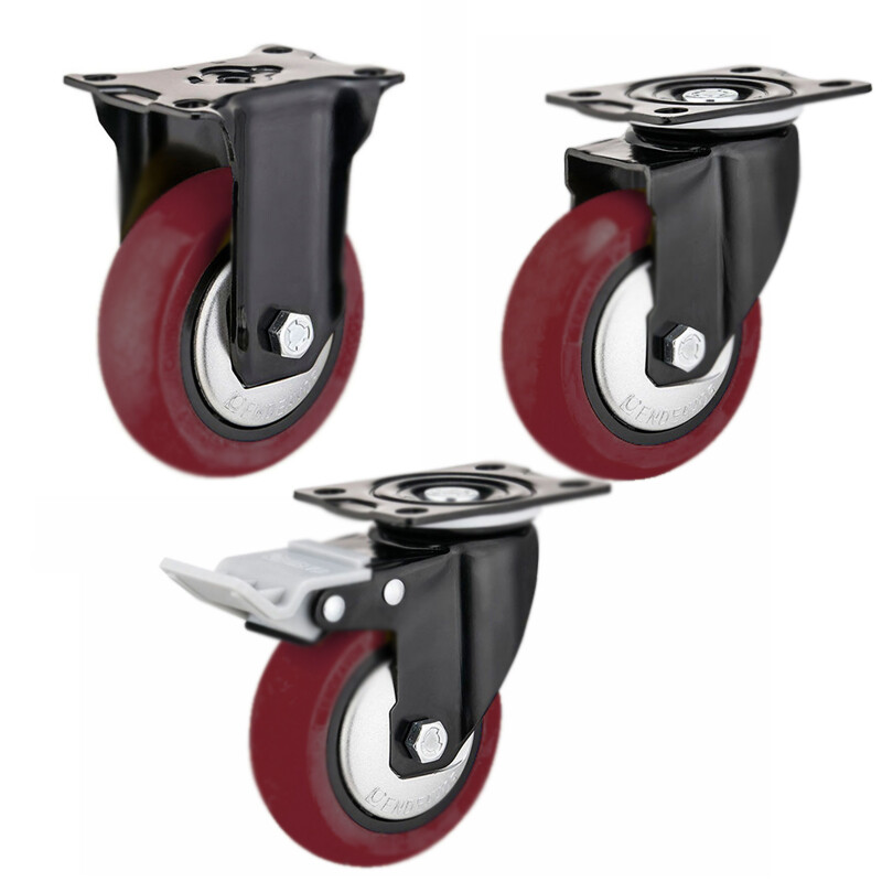 2 / 4 Pack Heavy Duty Swivel Plate Caster Wheels 3″ 4″ 5″ Polyurethane Wheels PU