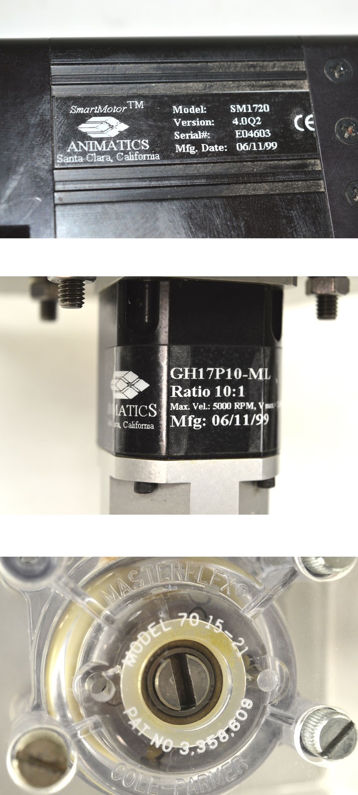 Animatics SM1720 Smart Motor + Cole-Parmer 7015-21 Masterflex Pump & Control Box