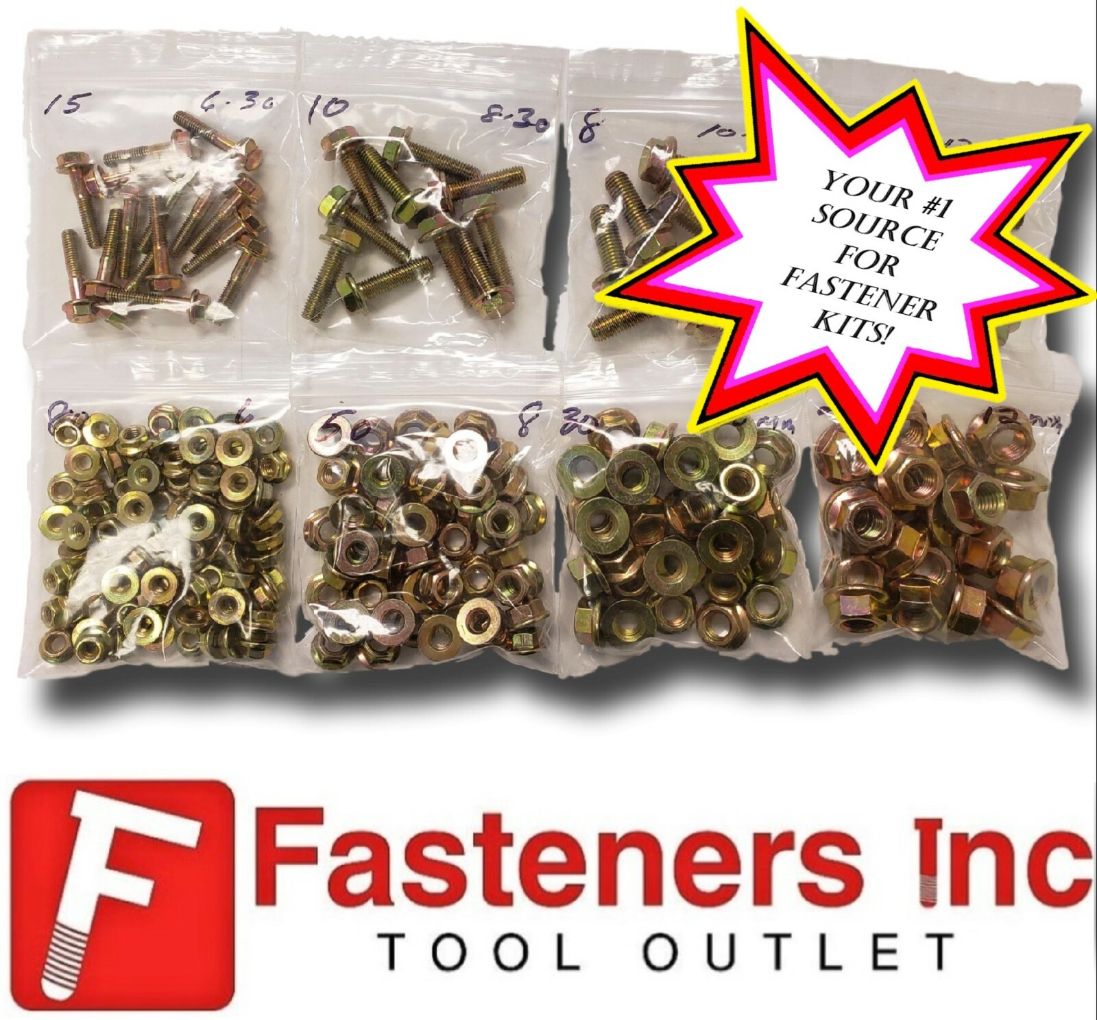Grade 10.9 Metric Flange Bolt & Flange Nut Yellow Assortment Kit – 428 Pieces!