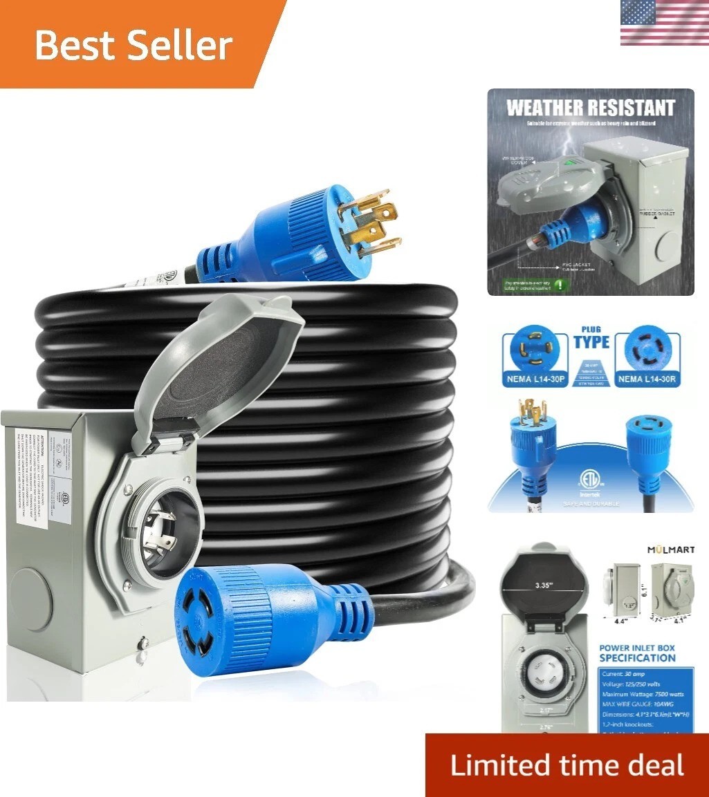 and Power Inlet Box, 25FT Generator Cords 30 Amp,125V/250V Generator Power Co…