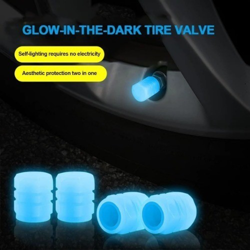 Glow in the Dark Blue Tire Valve Stem Caps (12PCS), Luminous & Cor Color: Blue