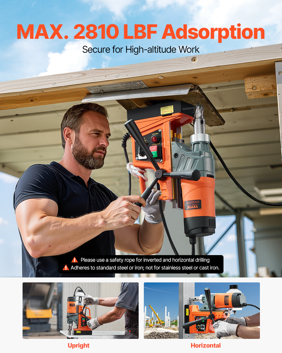Magnetic Drill 1450W 2810 lbf Portable Mag Drill Press 1.6 in Boring Diameter