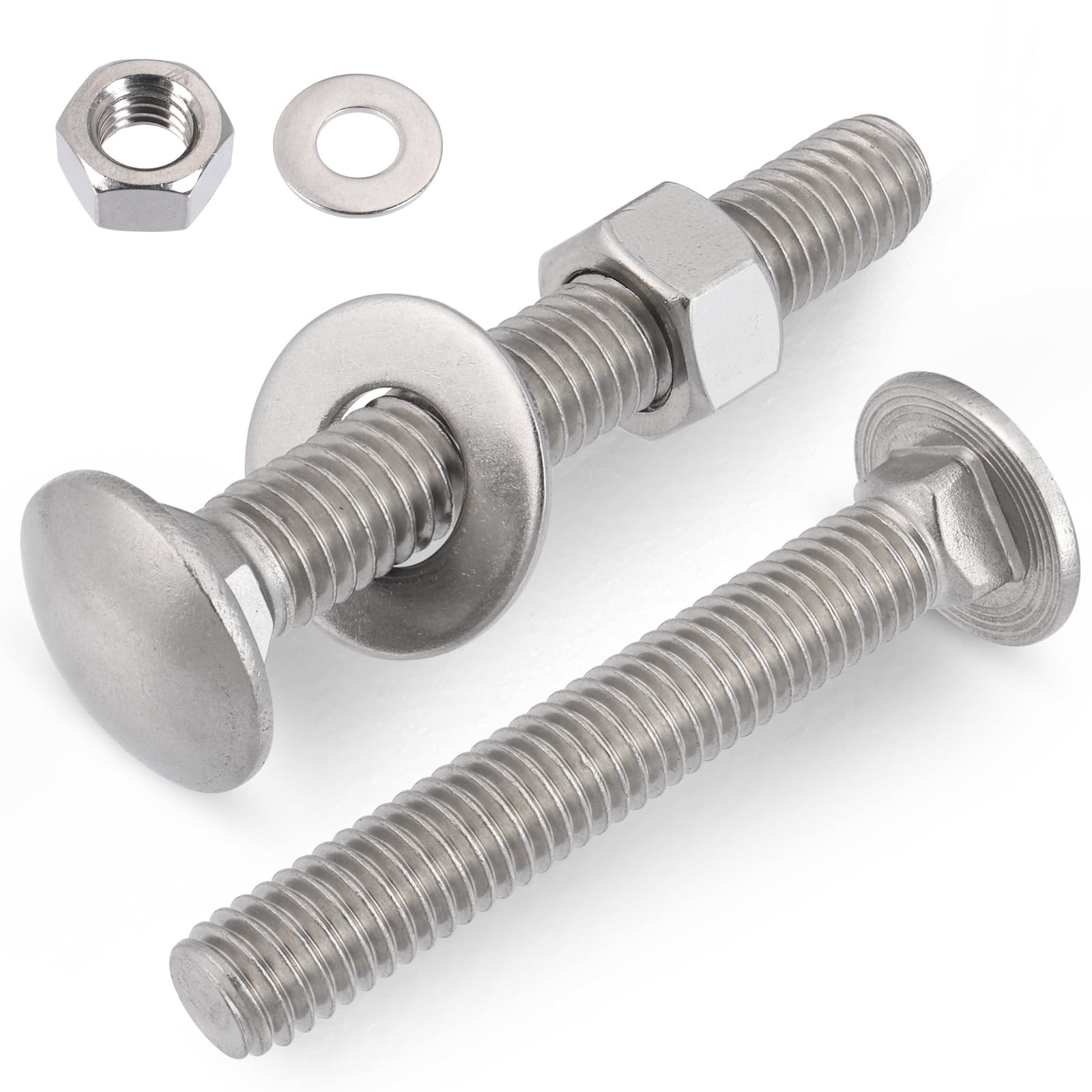 VGBUY 3/8-16 x 6 Carriage Bolts Screws 4 Sets, x 6″ (4 Sets), Silver