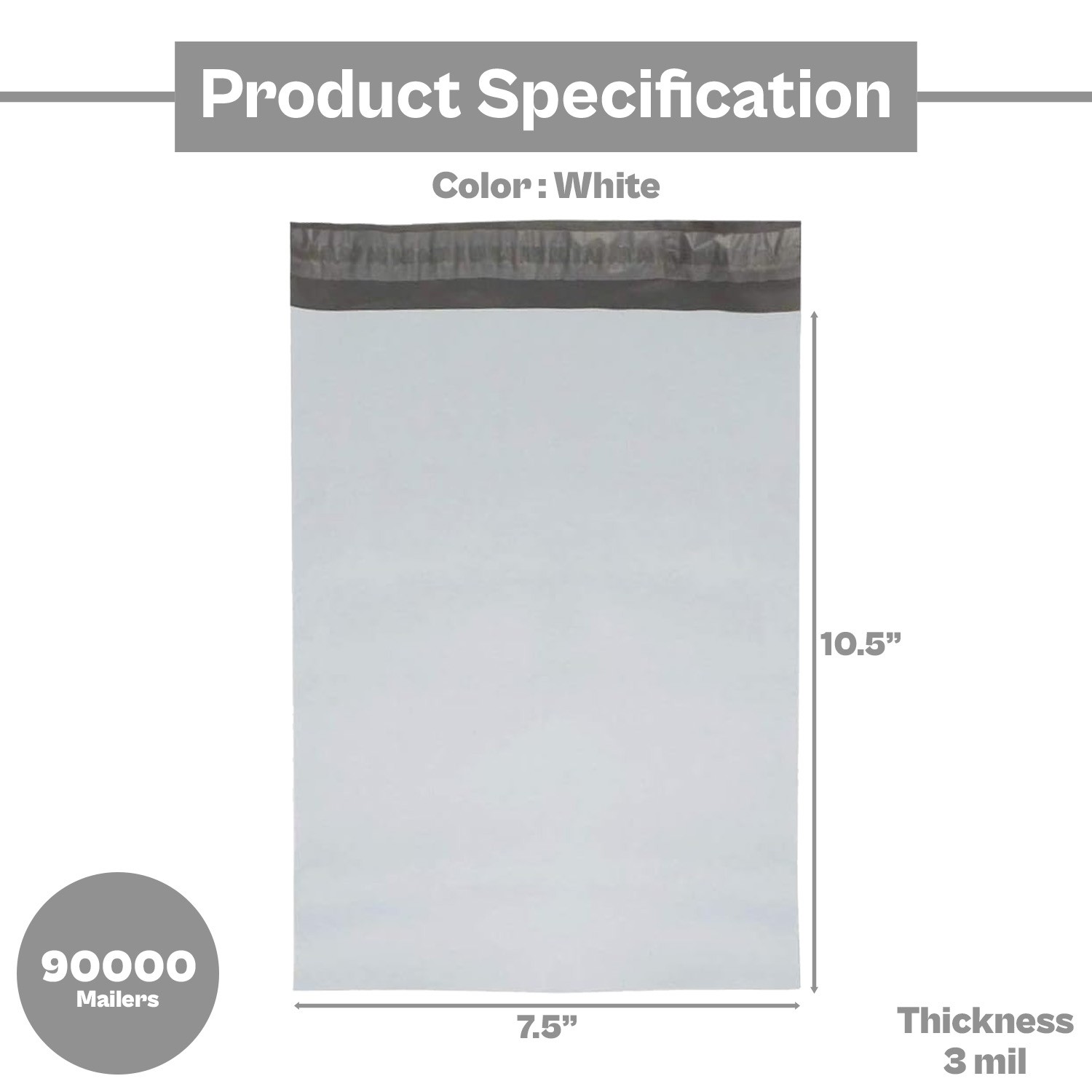 7.5×10.5 3 Mil Poly Mailers Self Seal Envelopes Shipping Bags 90000 Pieces