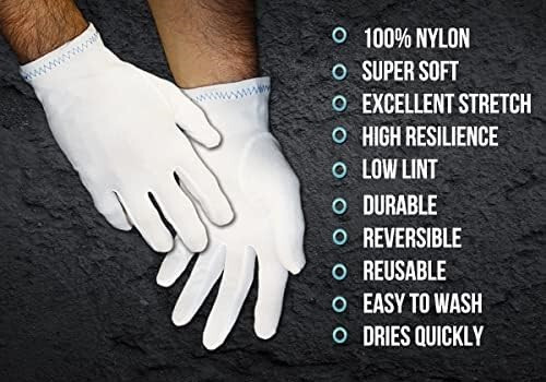 12 PAIR 1 DOZEN 100% NYLON INSPECTION GLOVES WHITE COIN JEWELRY MENS SIZE LARGE