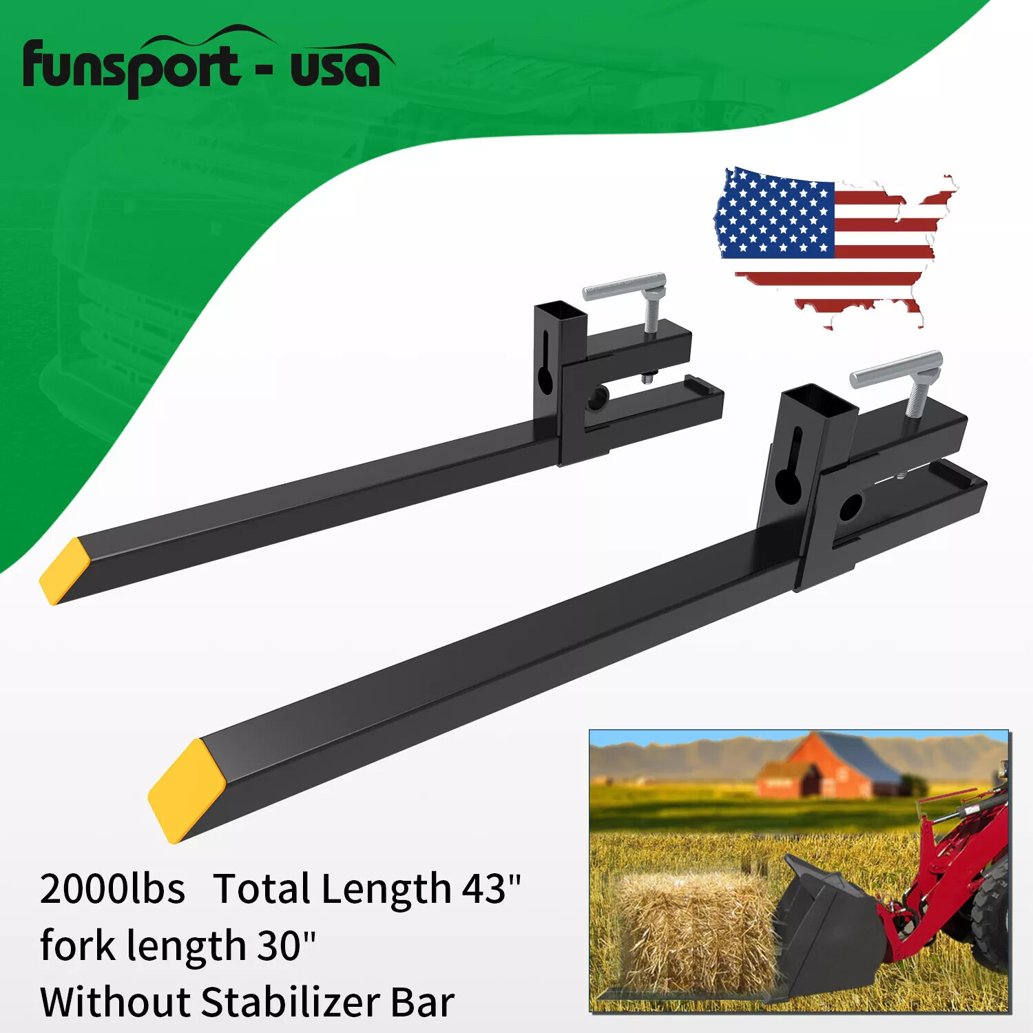43″ Clamp on Pallet Forks Tractor Skid Steer Heavy Duty Bucket Fork 2000lbs
