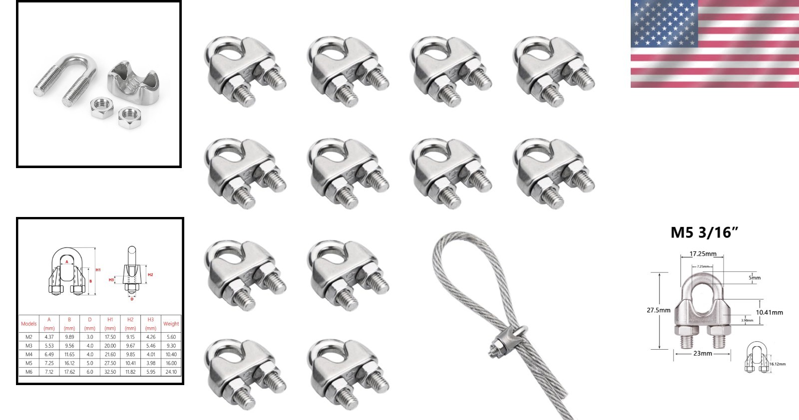 Versatile 12-Piece M5 3/16″ Wire Cable Clamp Set – Trusted for Outdoor Uses