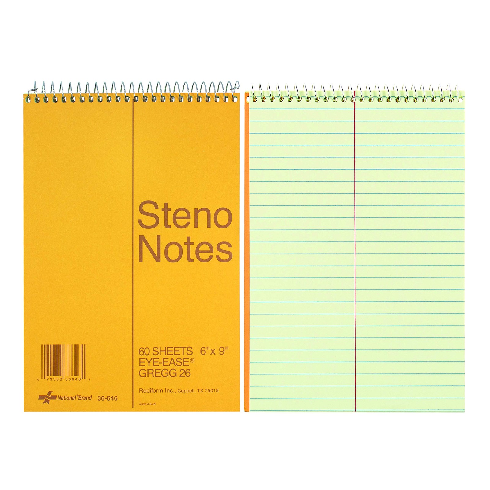 Brown Steno Notebook 6×9 Inches 60 Sheets Green Eye Ease Paper Top Bound