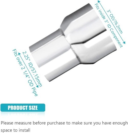 2.25″ ID to 3″ OD Exhaust Pipe Adapter Connector Reducer 304 Stainless Steel 2.2