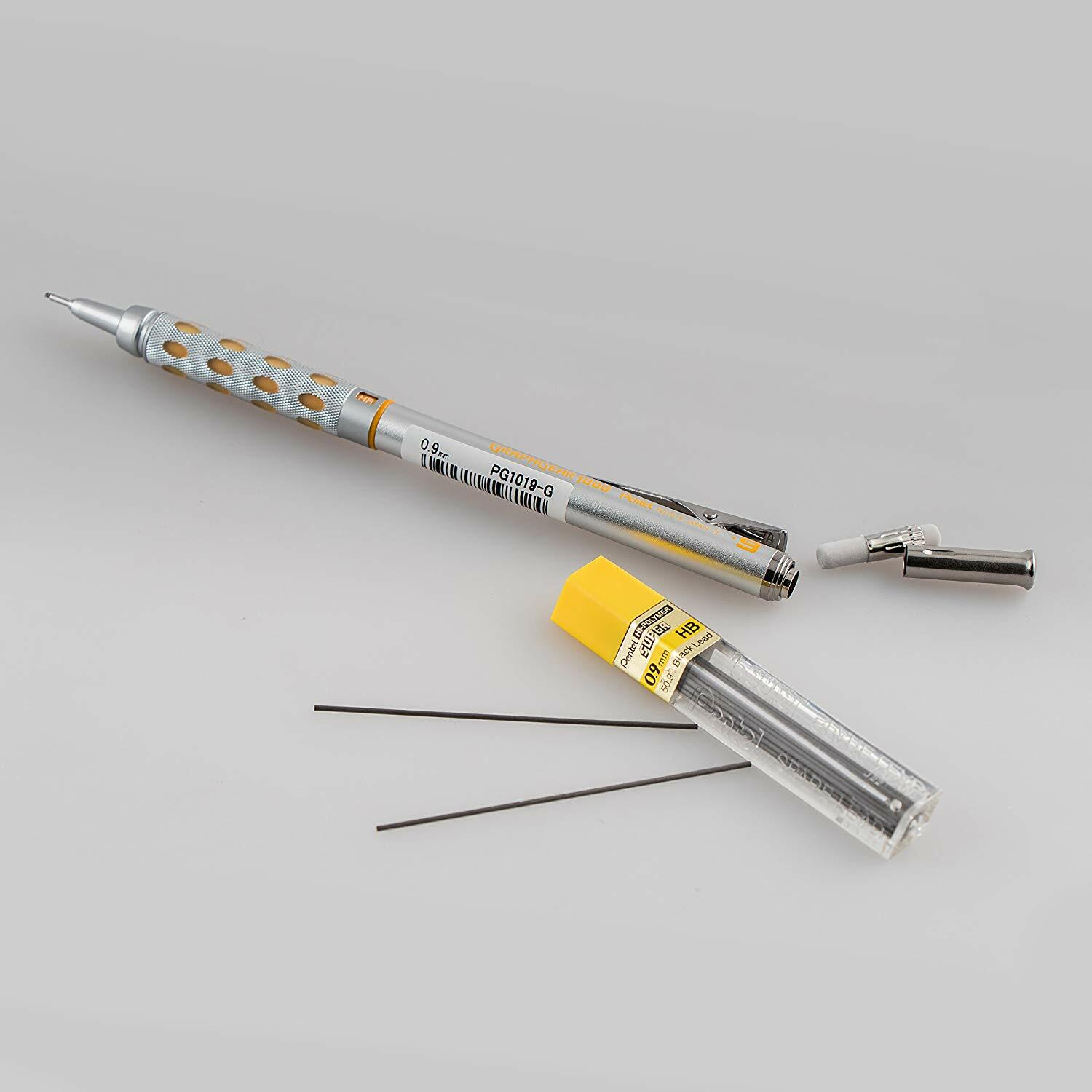 Pentel GraphGear 1000 Mechanical Pencil Chrome & Yellow 0.9mm NEW