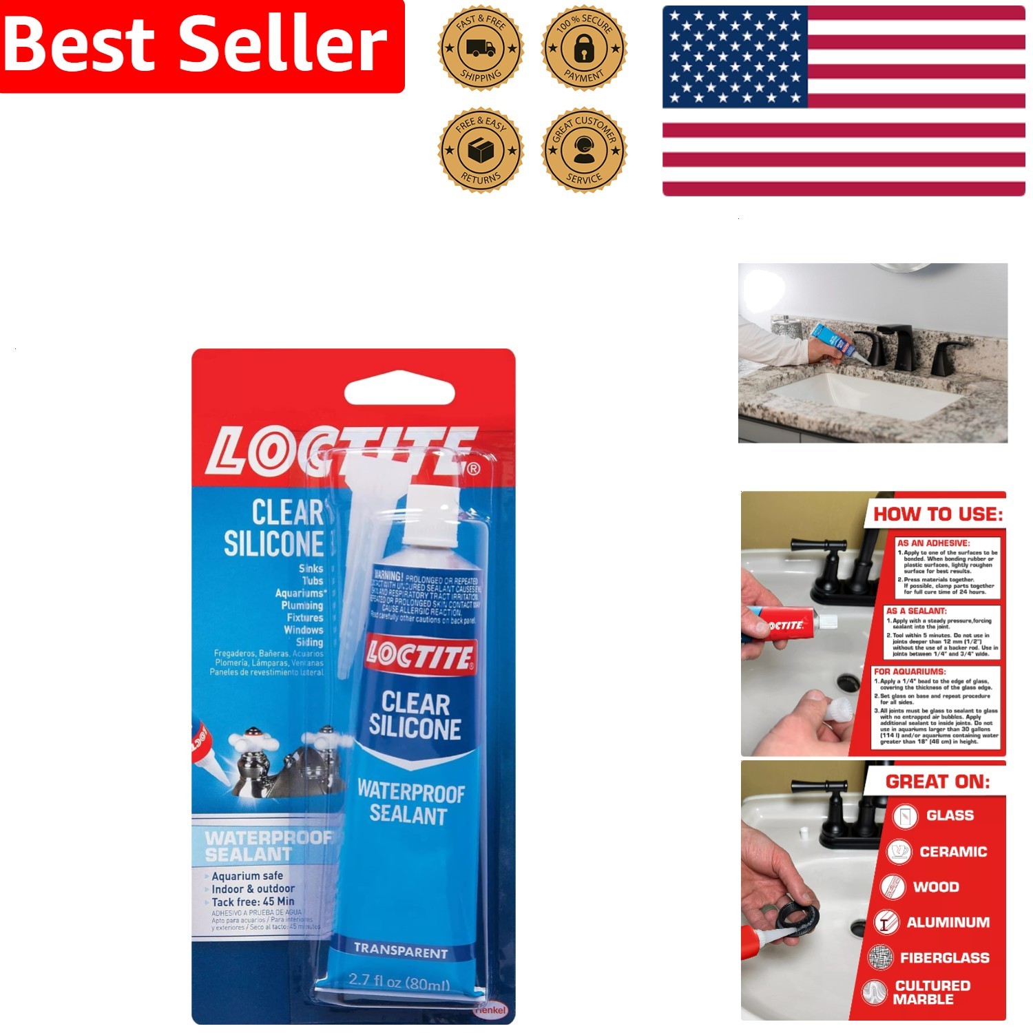 Clear Waterproof Silicone Sealant 2.7 oz Tube – RTV Acetoxy Adhesive Repair S…