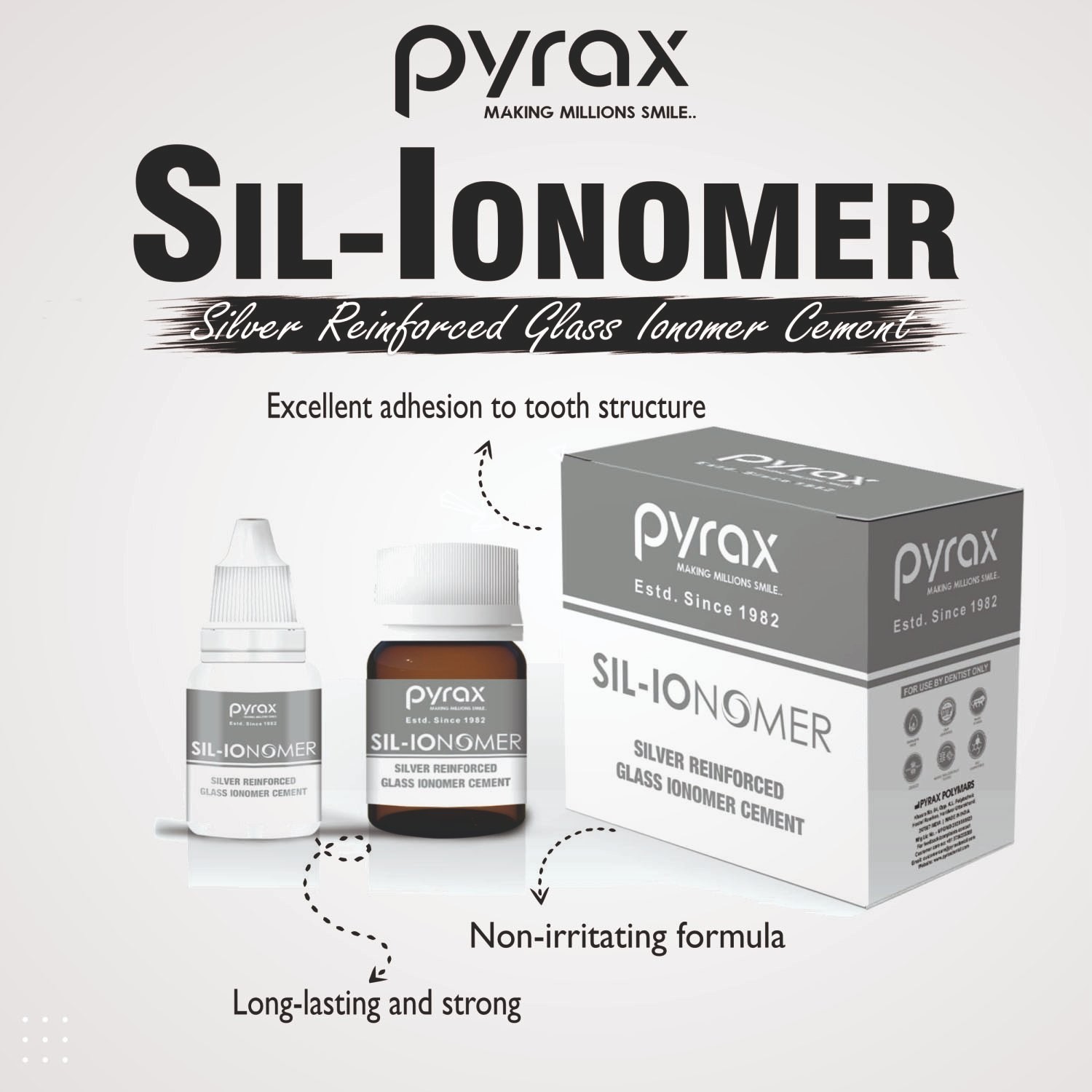 PYRAX SIL-IONOMER Silver Reinforced Glass Ionomer Cement for Cavity Filling.