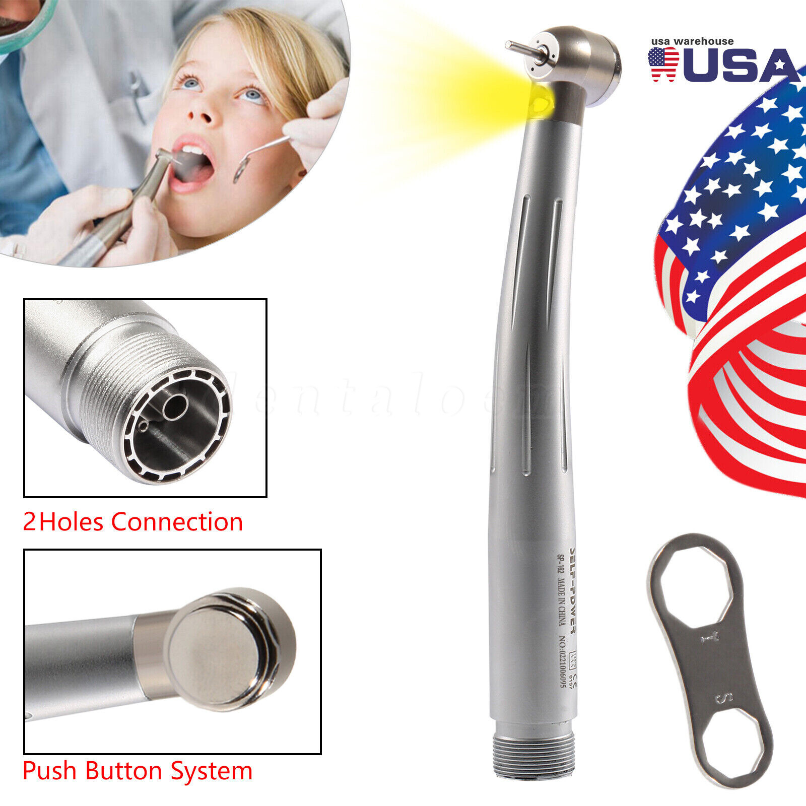 NSK Style Dental Fiber Optic LED High Speed Handpiece Turbine 2-Hole Self Power