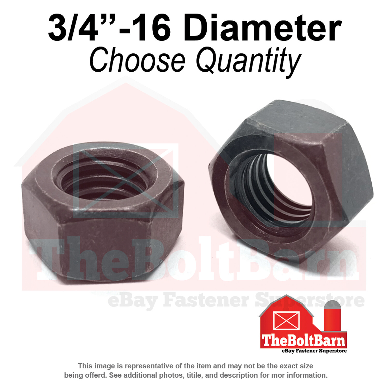 3/4″-16 Grade 8 Finished Hex Nuts Plain Fine Thread (Pick Quantity)
