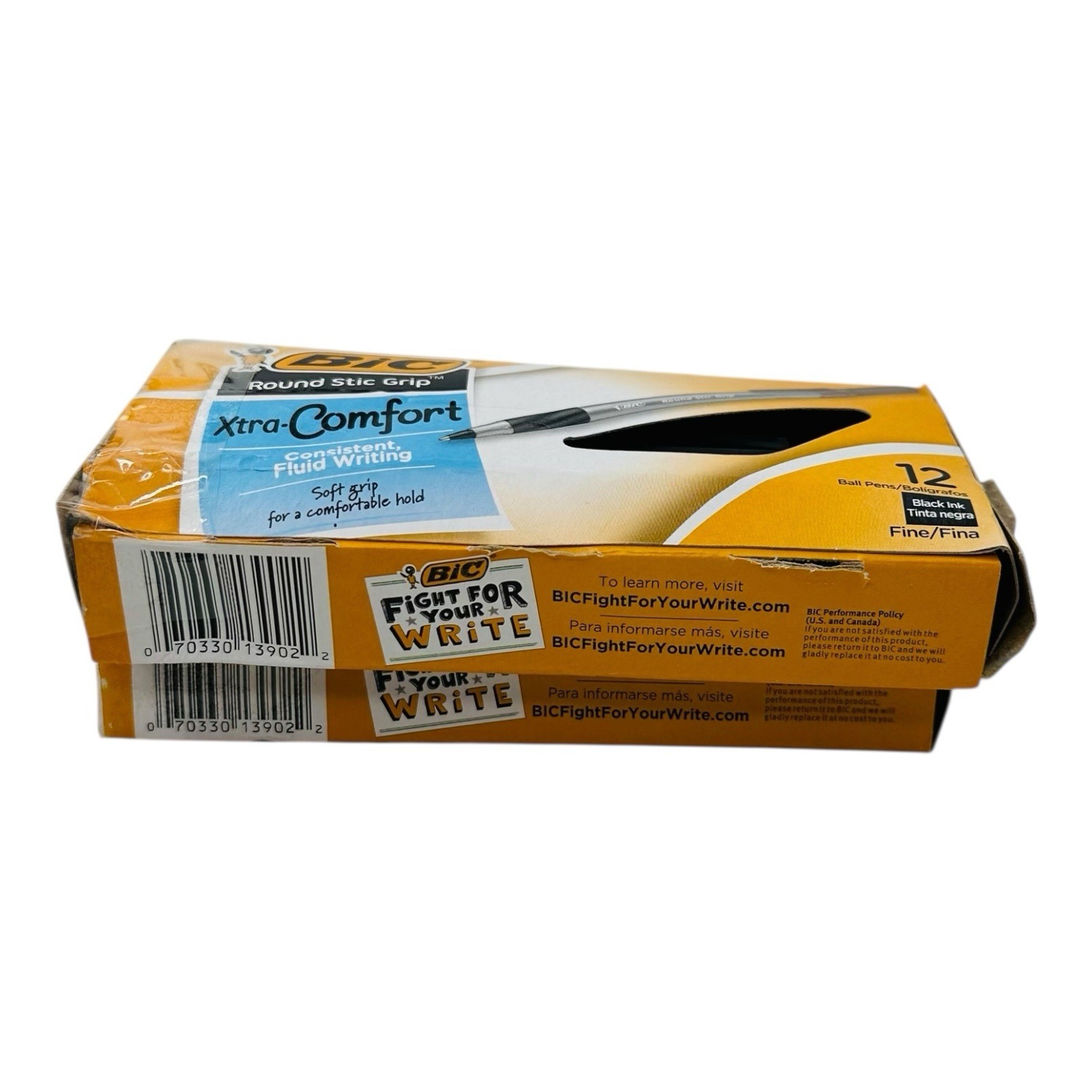 24 Pens BIC Round Stic Grip Xtra-Comfort Black Ink Ballpoint Pen Fine Point