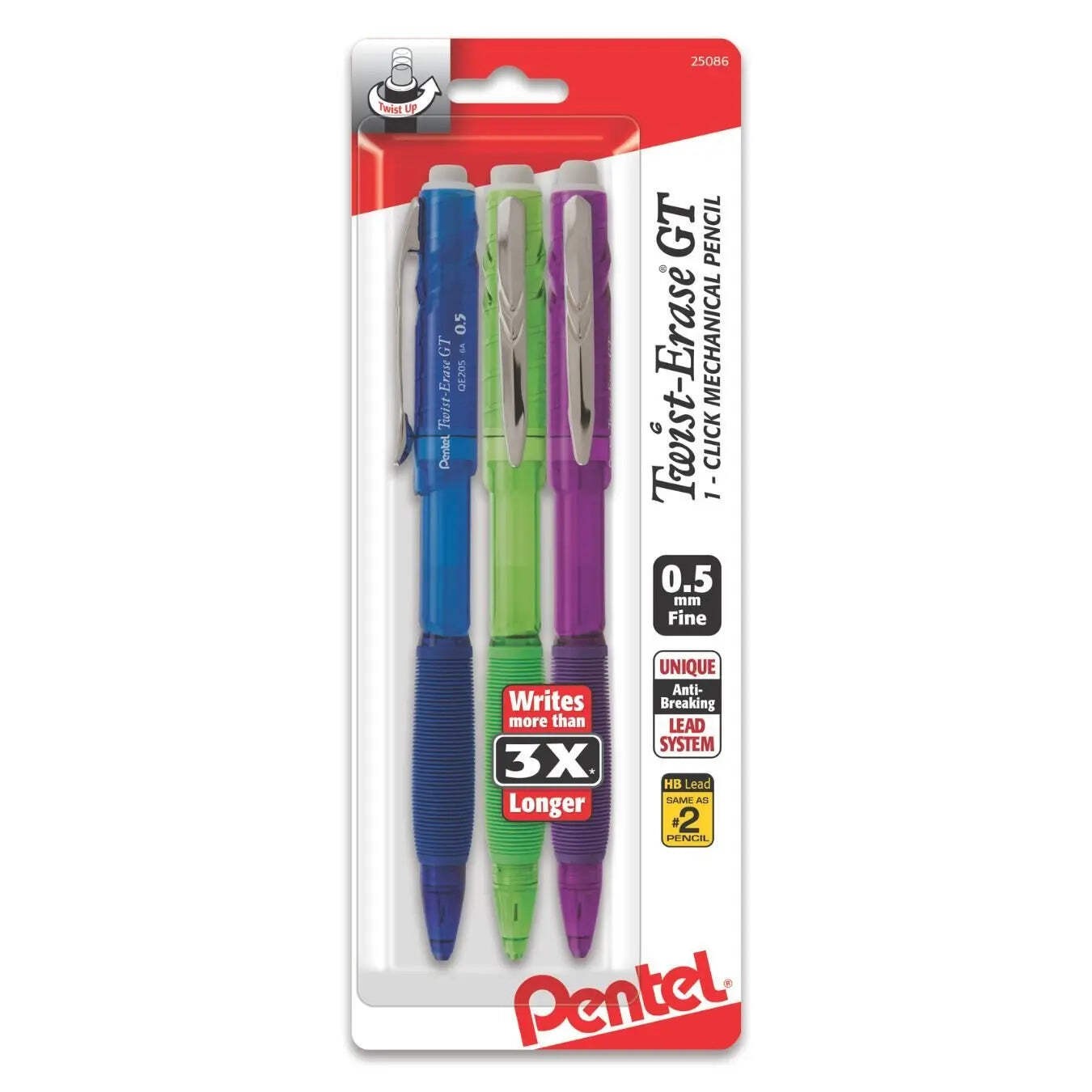 Twist-Erase GT Mechanical Pencil – 3-pack Assorted Colors