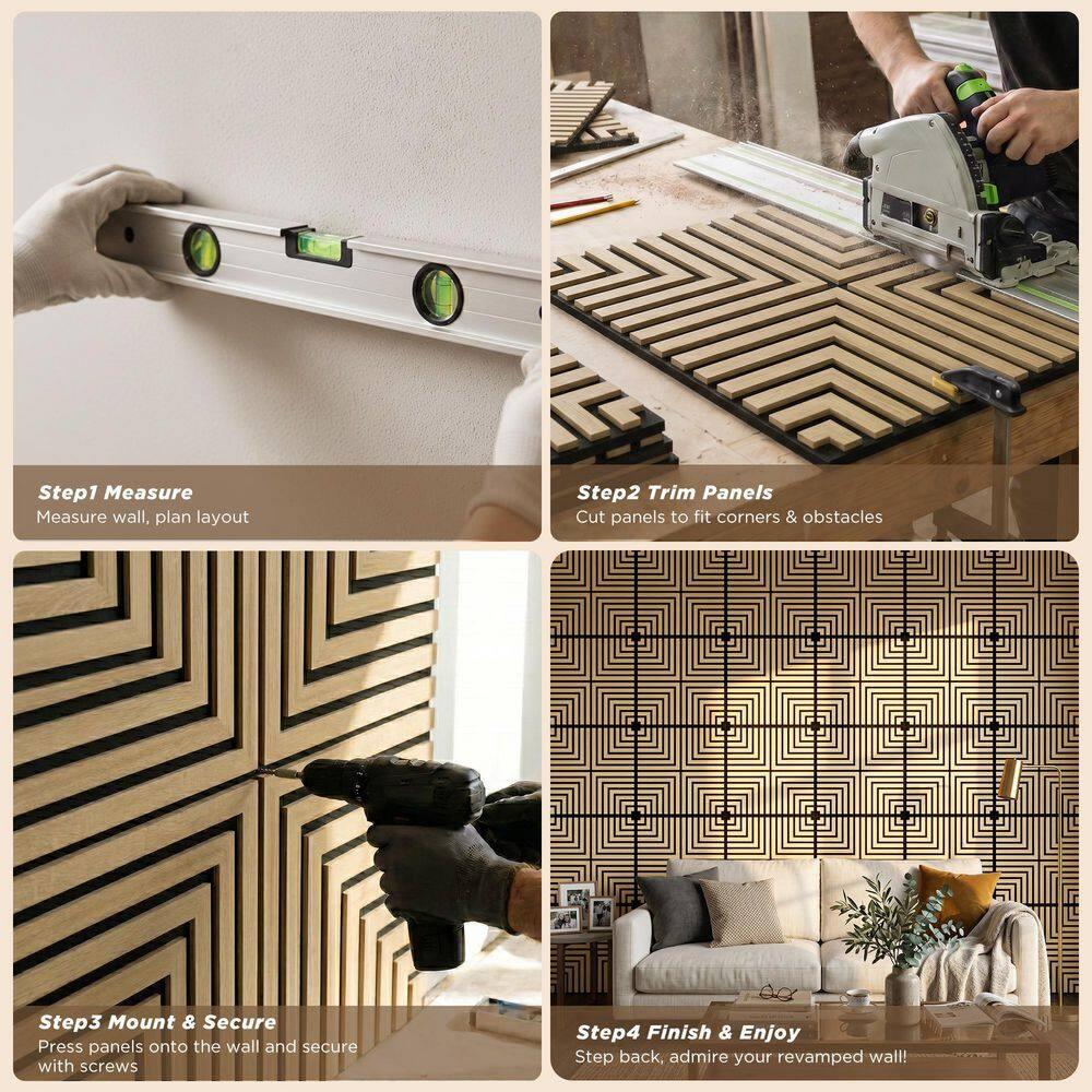 Oak 0.7 In. X 1.97 Ft. X 1.97 Ft. Geometric Acoustic Decorative Wall Paneling (4