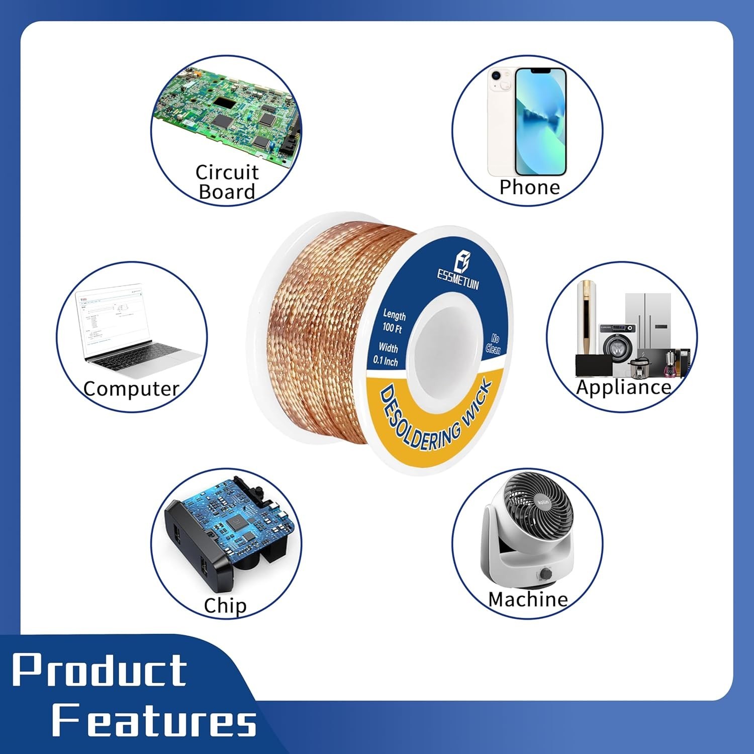 Solder Wick Braid 100Ft with Flux for Electronic, Desoldering Wick B…