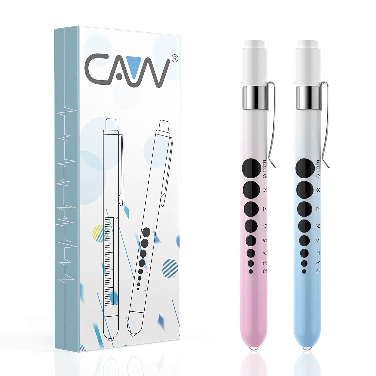 Gradient Pink and Blue LED Pen Lights for Healthcare – 2 Pack with Ruler Feature